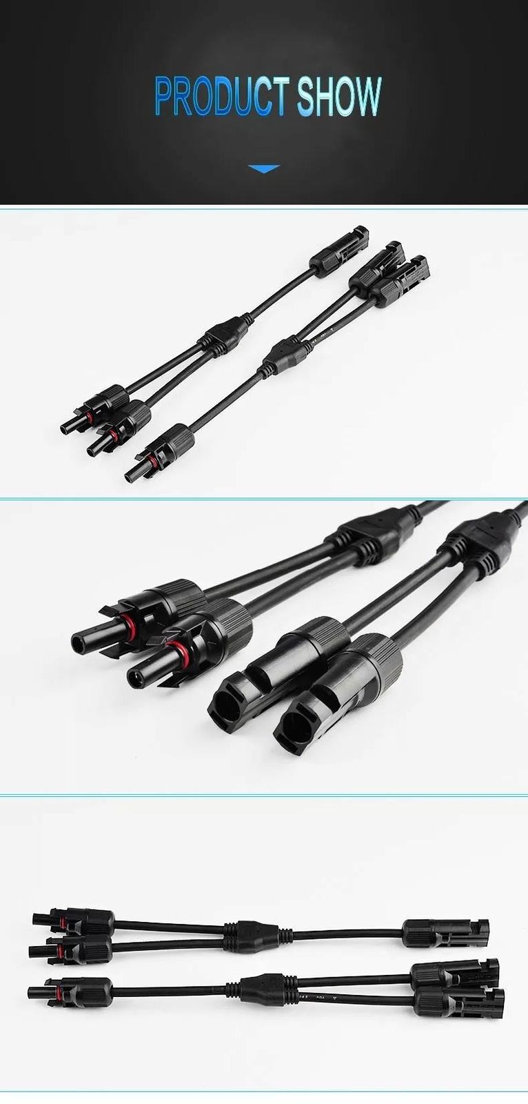 Solar Panel PV Cable Y Branch Wear-resisting Copper Tin Plate Anti-UV Connector