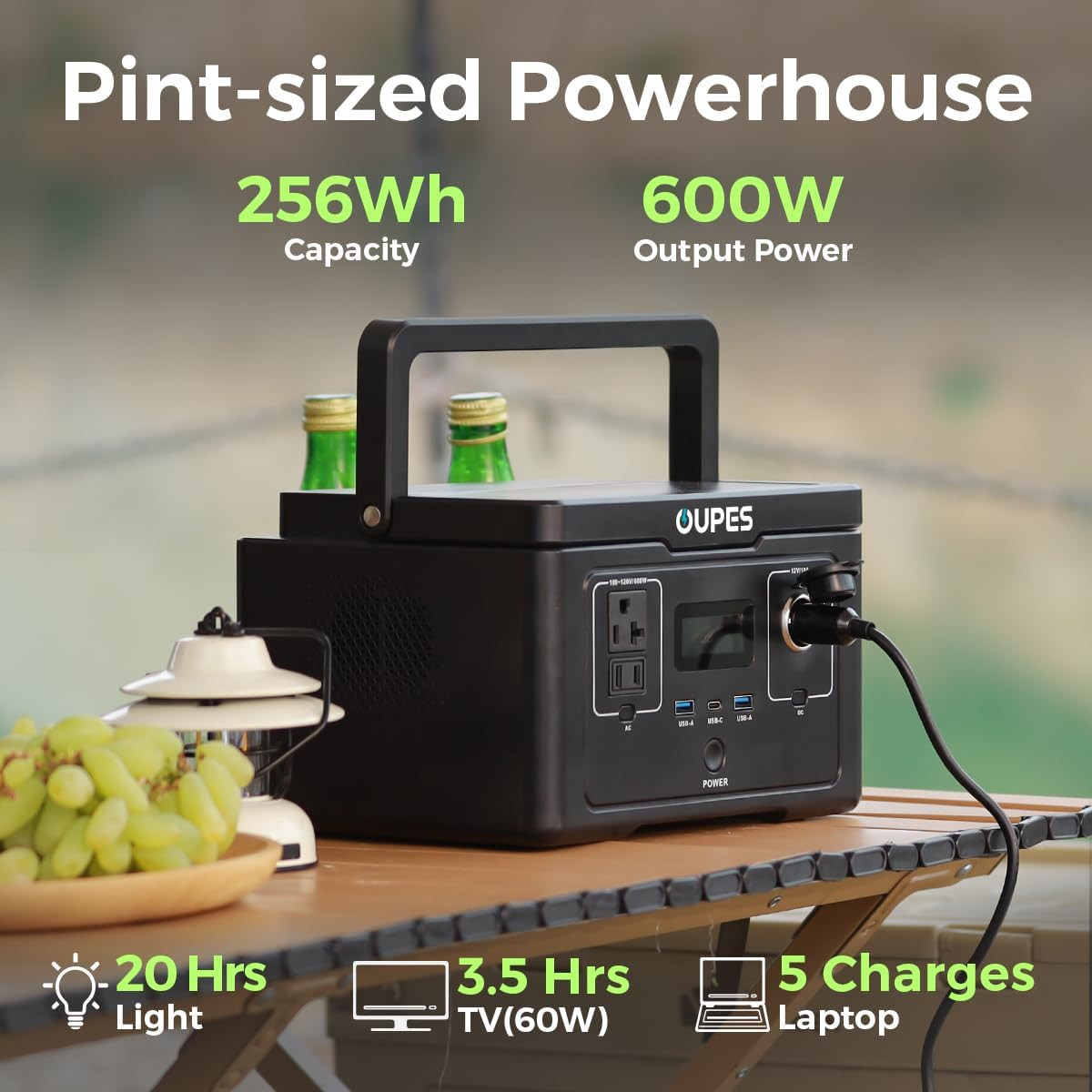 OUPES Exodus 600 Portable Power Station 600W 256Wh(1200w Surge) LFP Generator