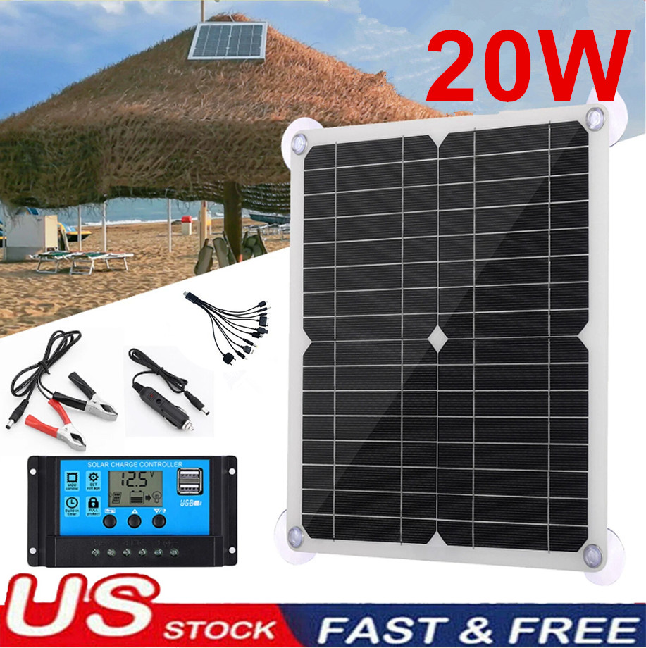 20W Solar Panel Kit 10A 12V Battery Charger w/ Controller Caravan Boat RV 1Pack