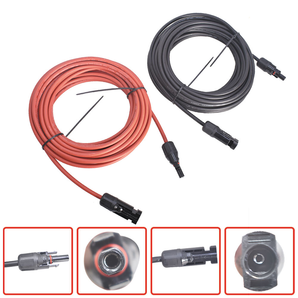 1 Pair 20ft 12AWG Black+Red Solar Panel Extension Cable Wire Connector