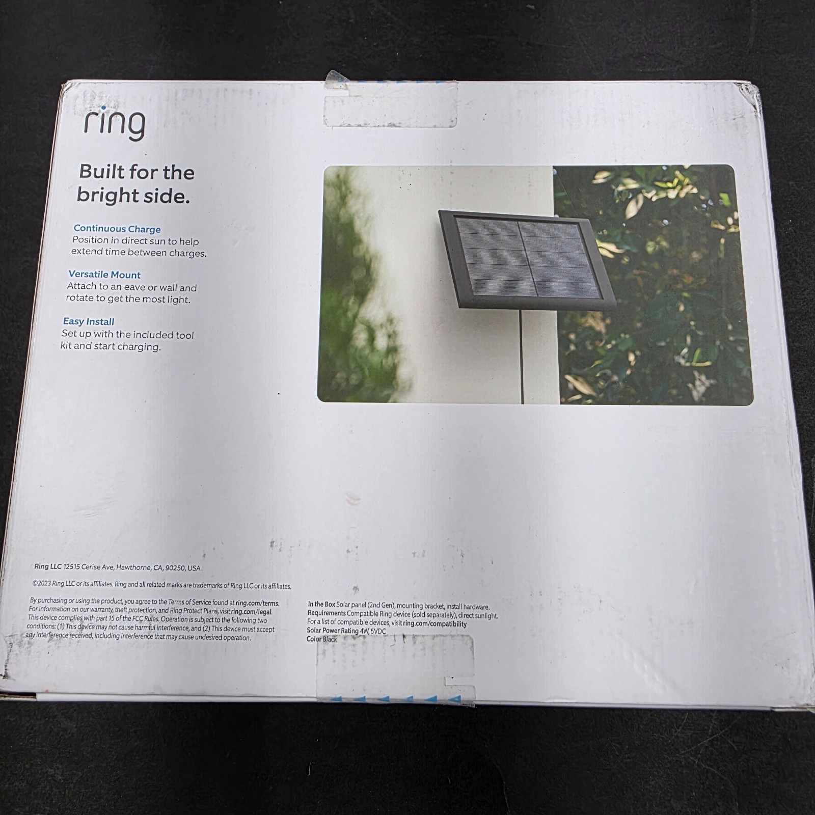 New Ring 4W 2nd Generation Solar Panel for Select Ring Security Cameras Black