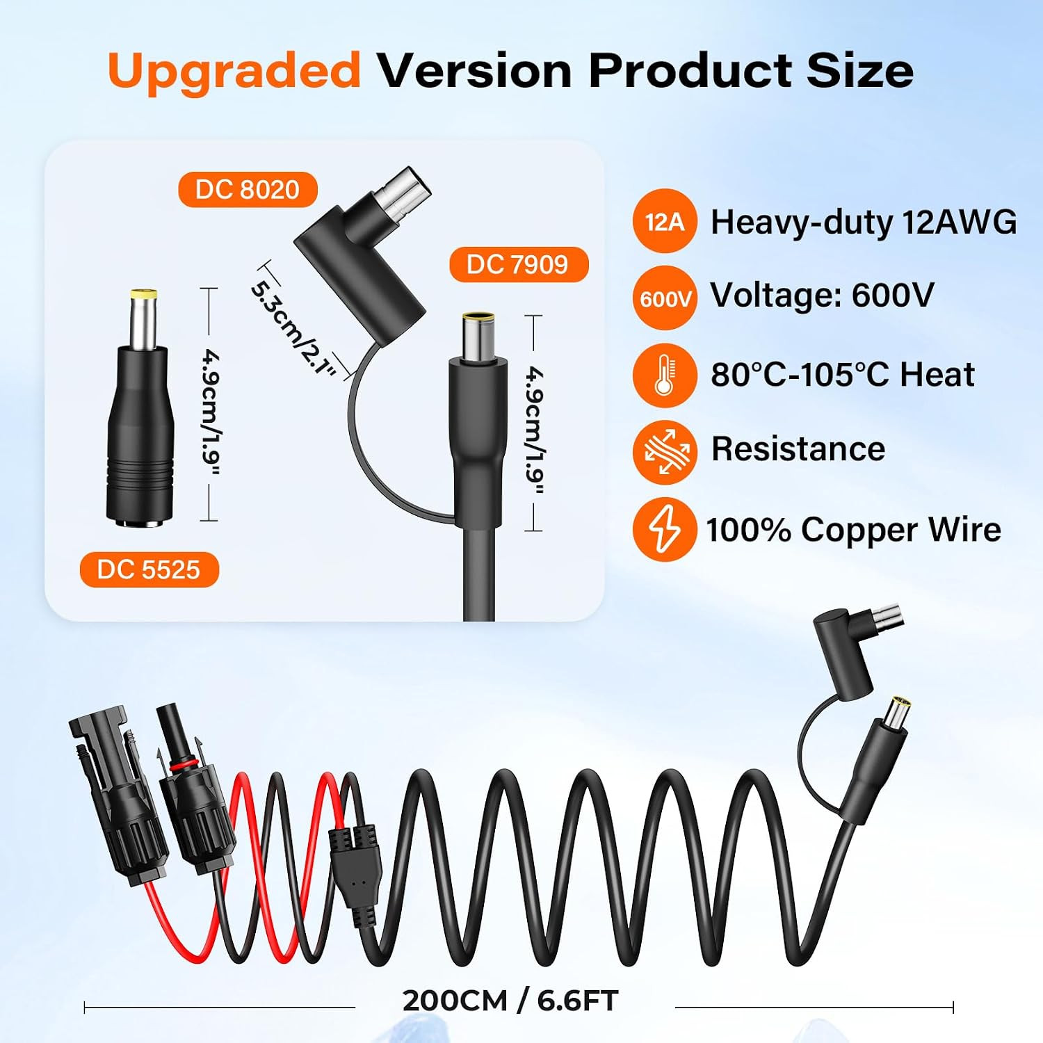 Solar Panel Extension Cable MC4 to DC 8Mm, 6.6FT 12AWG+14AWG Solar Charge Cable