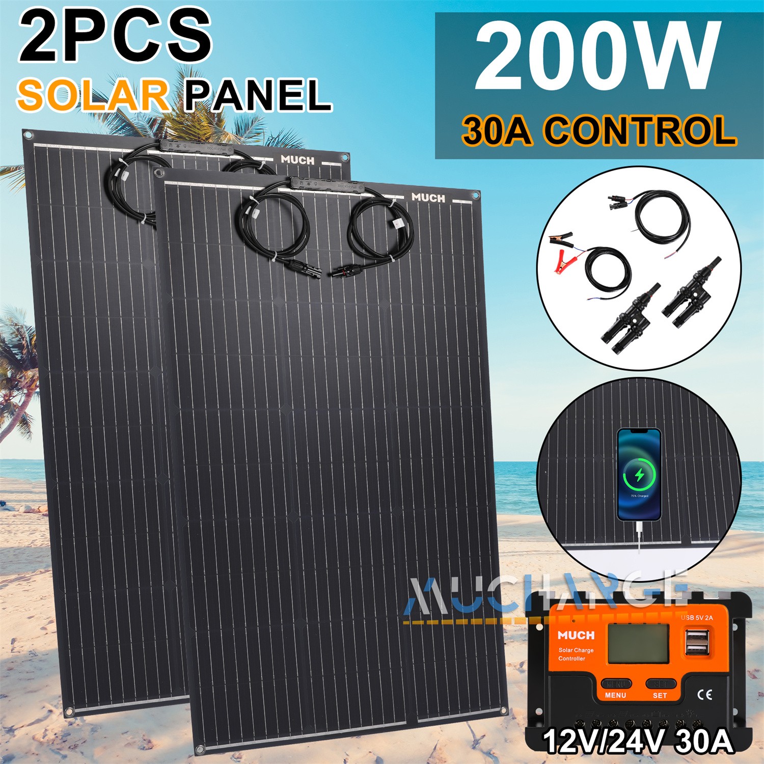 200W 400W Flexible Solar Panel Kits 12V 24V Monocrystalline for RV Camper Boat