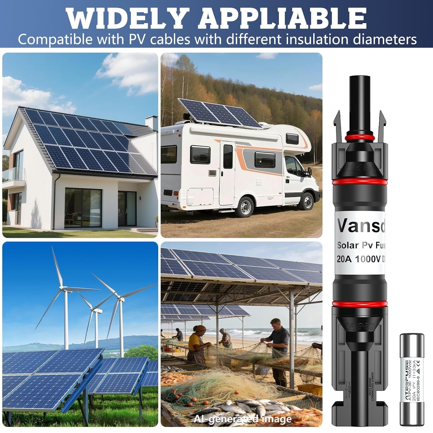 20A Inline Solar Panel Fuse Holder Male & Female Connector Solar Panel Inline