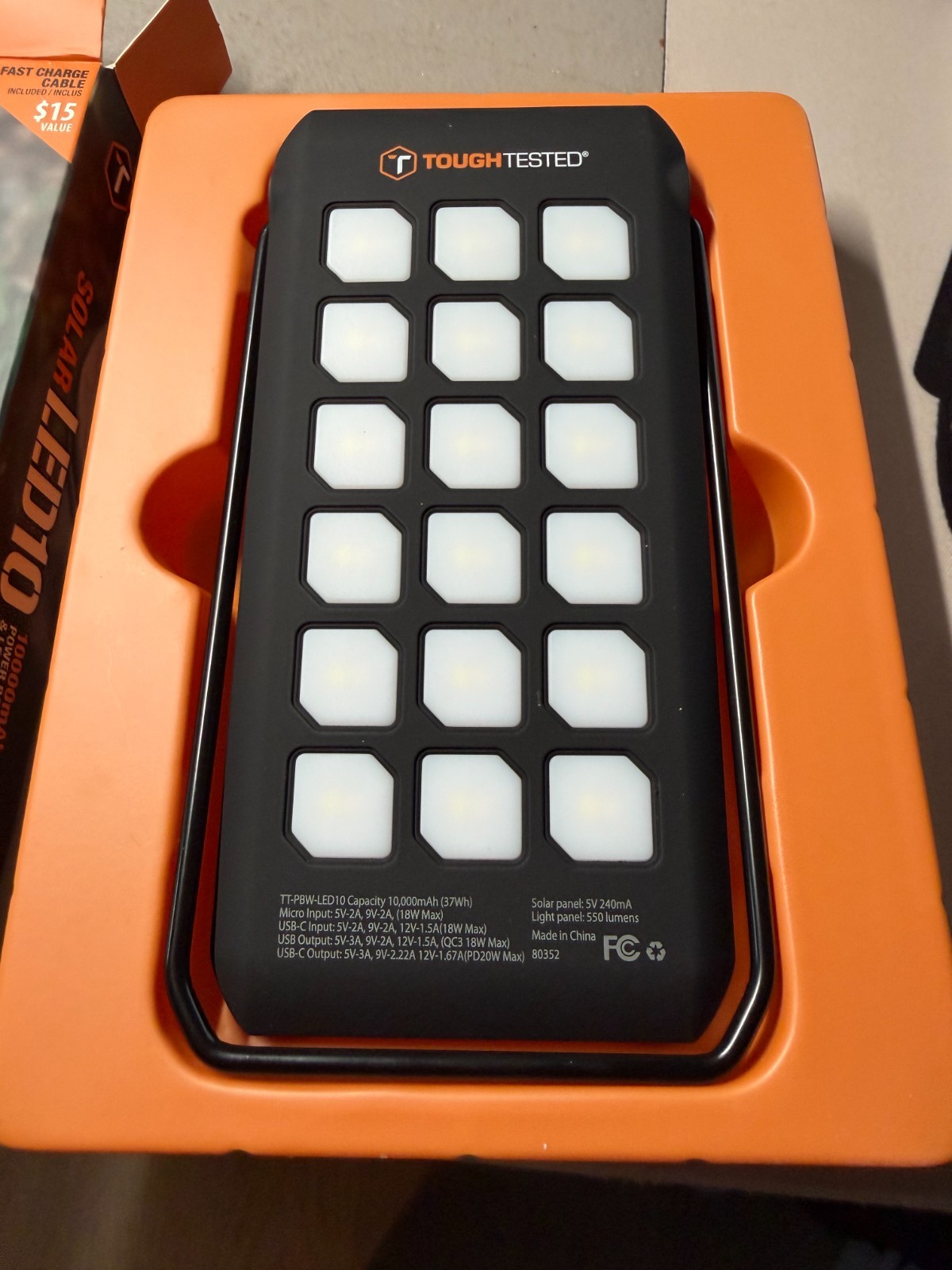 ToughTested Solar LED10 10000mAh Power Pack & LED Light Panel NEW/OPEN BOX