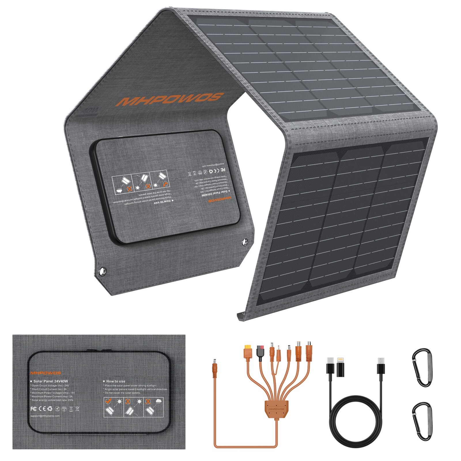 MHPOWOS 24V Type C Solar Panel Foldable Charger for Anker 737 Power Bank