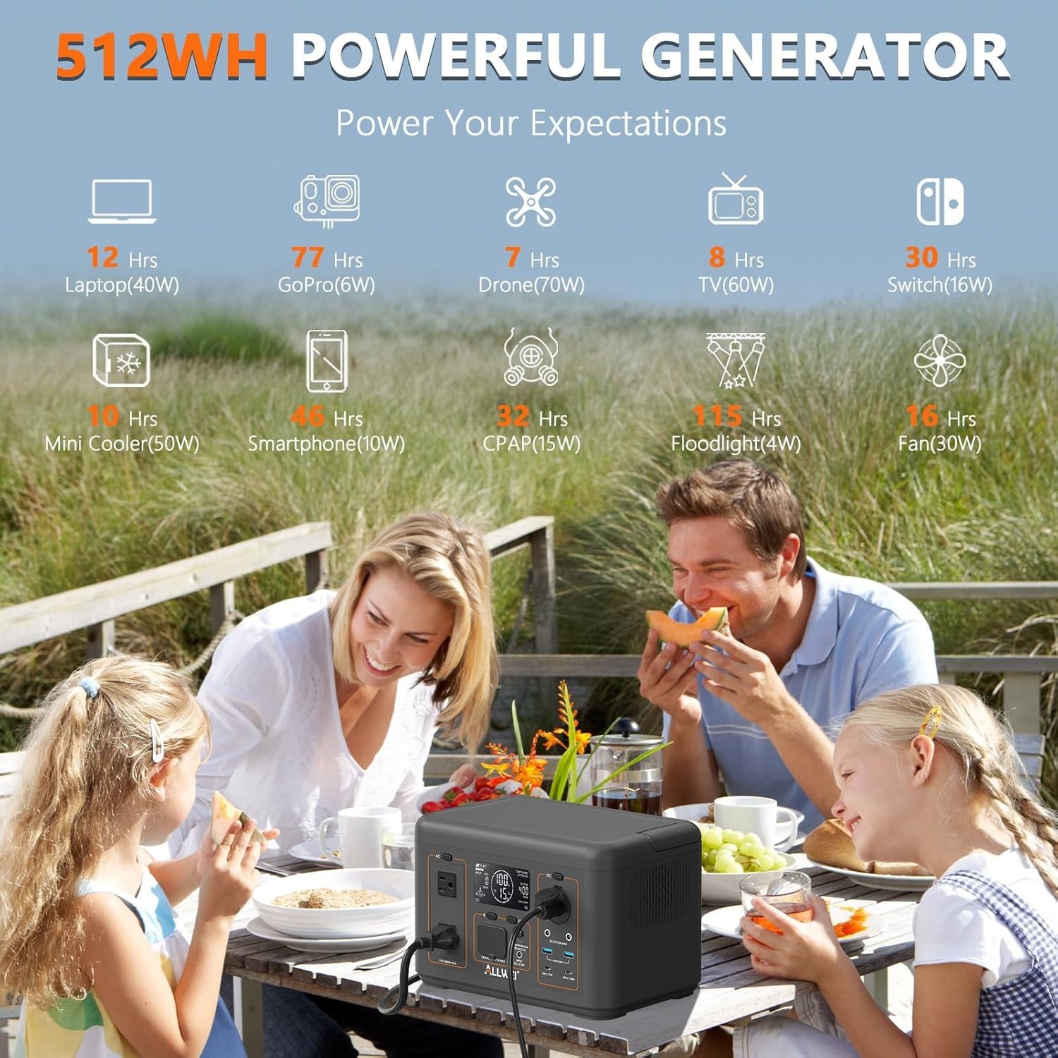 500W 512Wh Portable Solar Generator Station LiFePO4 Battery Power Bank