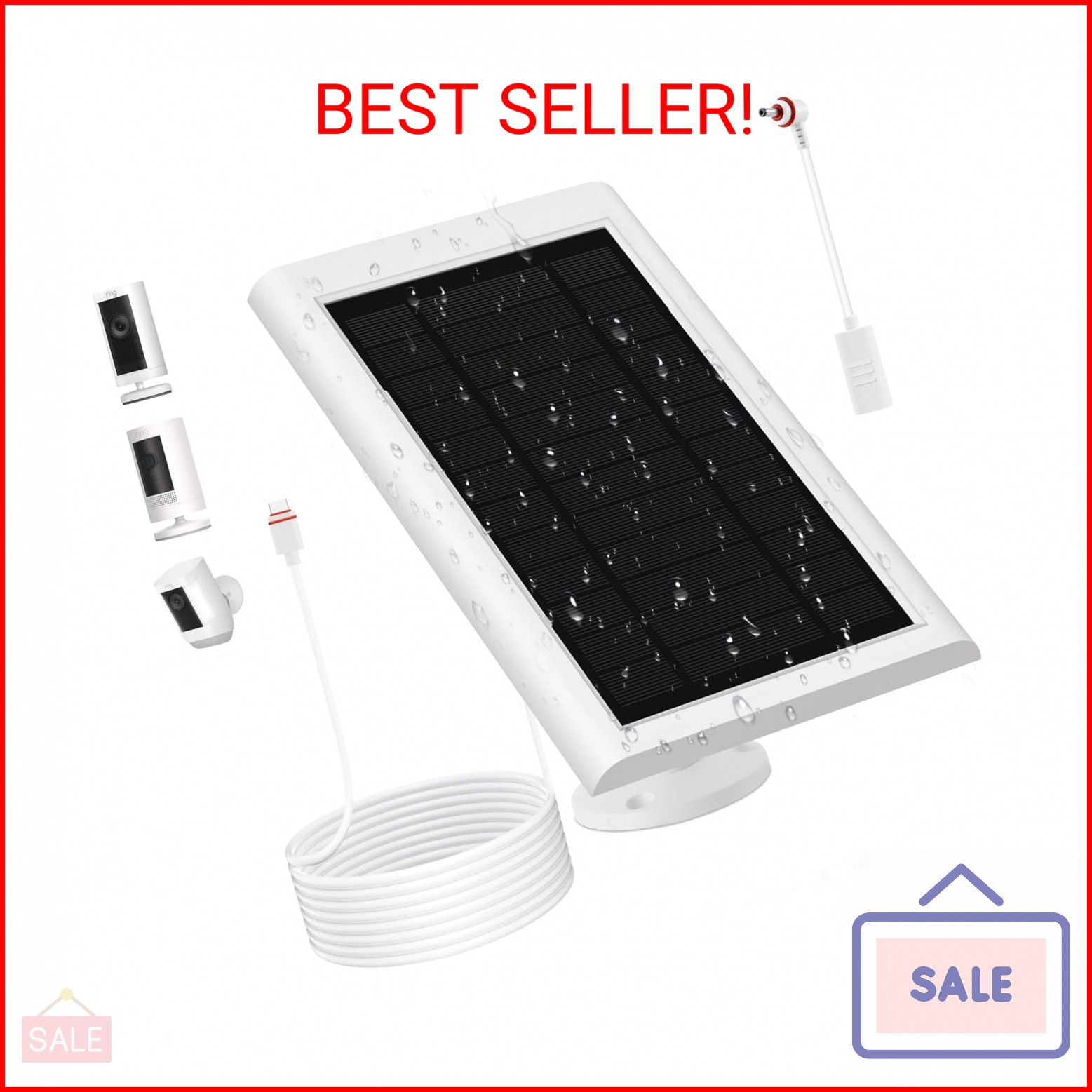 Solar Panel for Ring Camera(2nd Generation) Dustproof Waterproof 5W Solar Panel