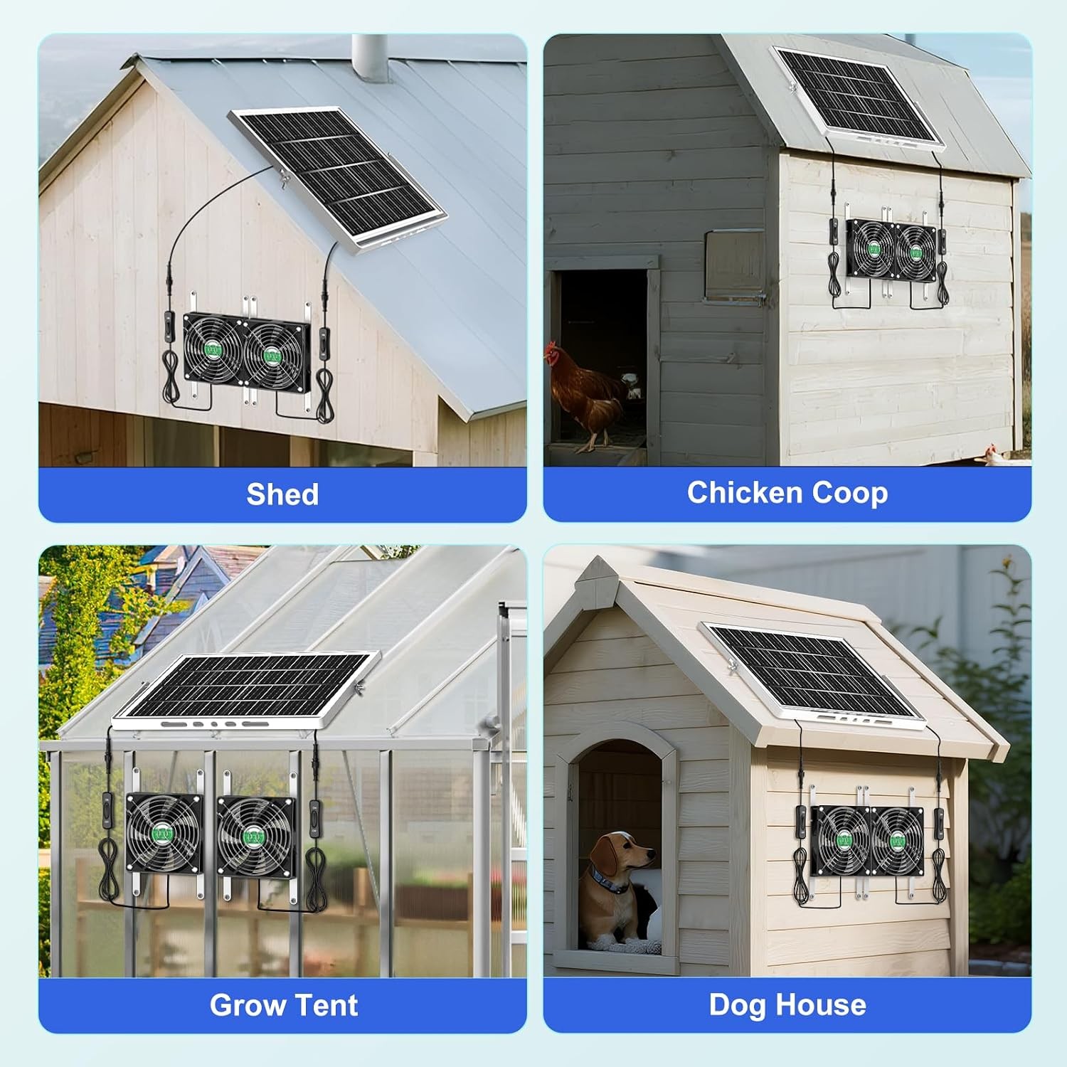 20W Solar Powered Outdoor Waterproof Chicken Coop Greenhouse Fan 2 Kit 4.7″ Fan