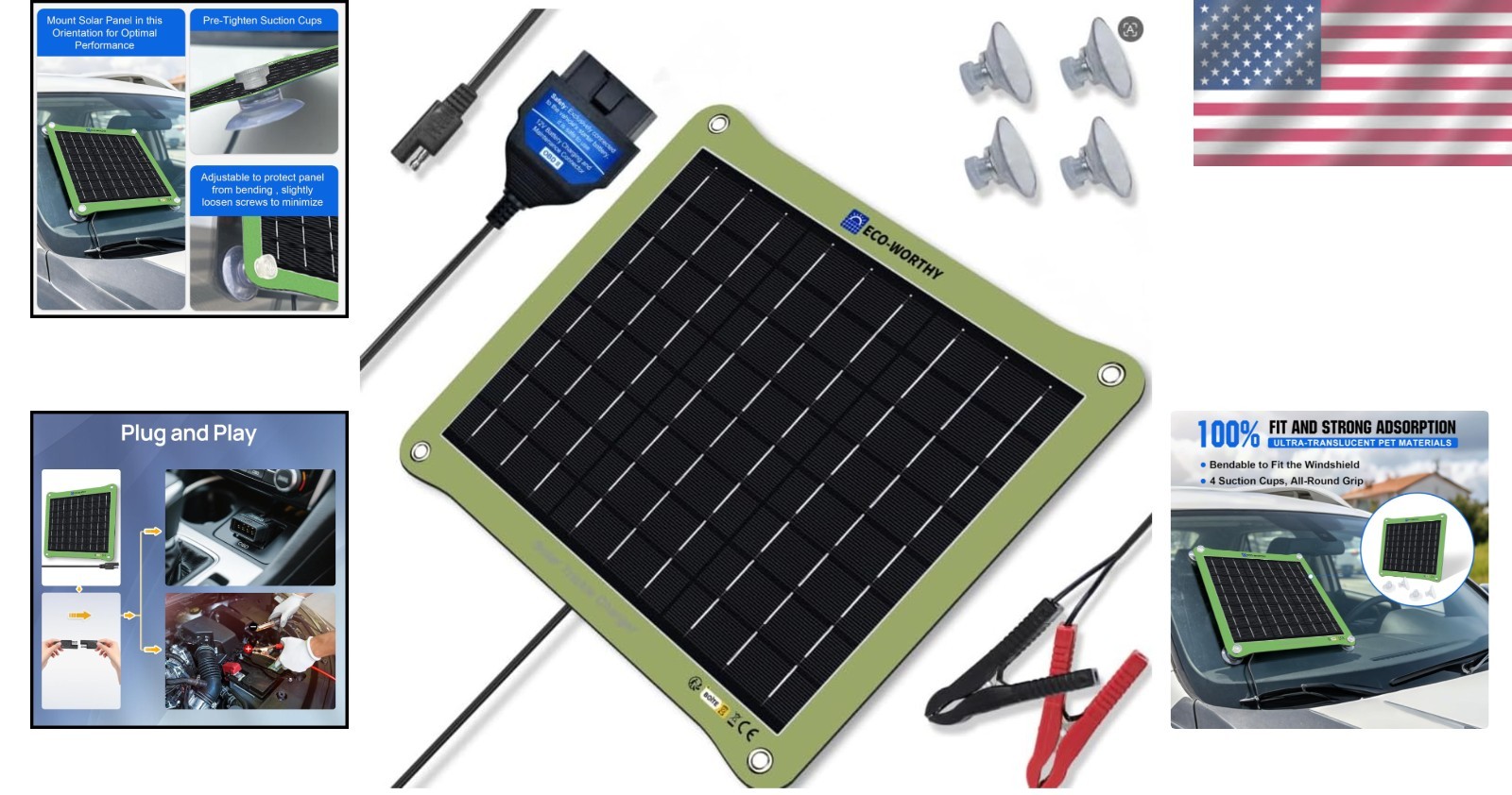 7.5W Waterproof Solar Car Battery Charger – Dual Charging Modes for All Vehicles