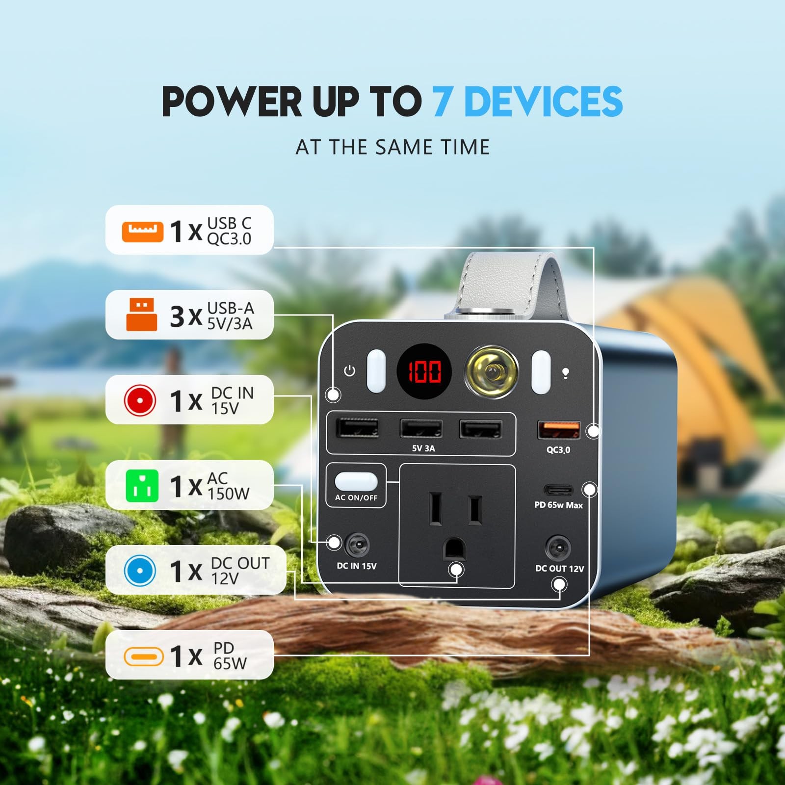 150W Portable Power Station, 155.4Wh Portable Laptop Charger with AC Outlet, …