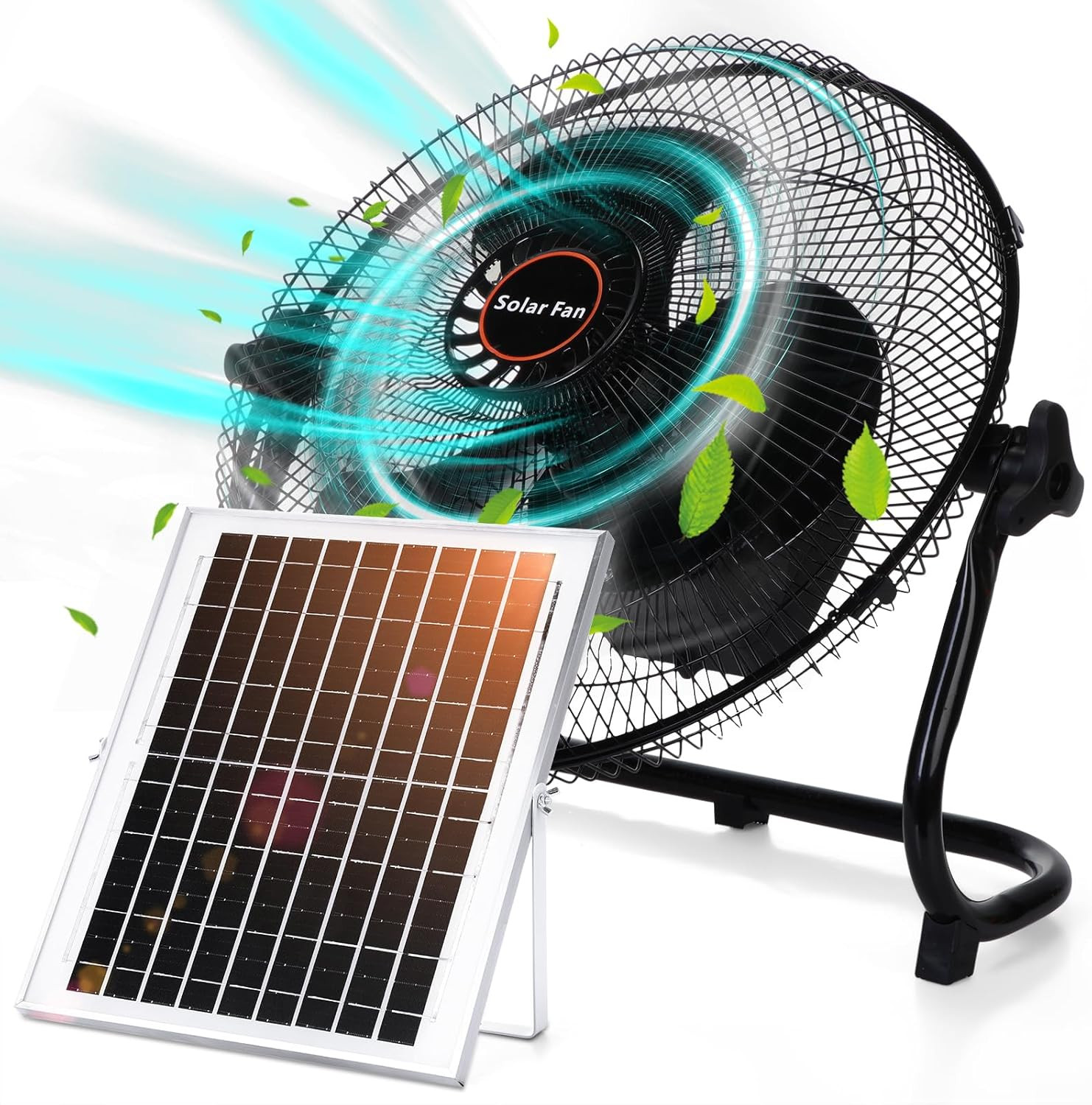 15000Mah 12 Inch Solar Panel Powered Fan, 2 in 1 Solar Panel or AC Charger Power