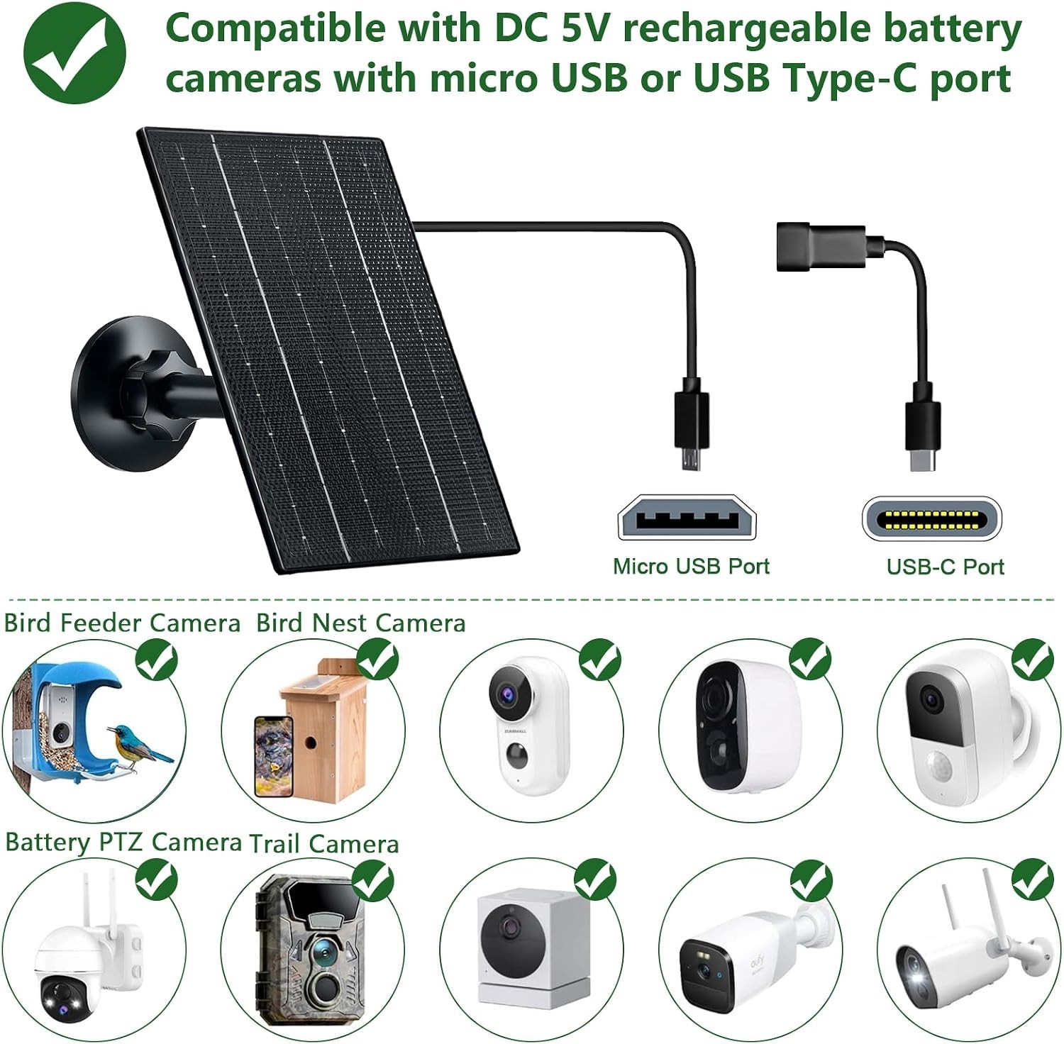 4W Camera Solar Panel, USB/Type-C Solar Charger with Rechargeable Battery Pow…
