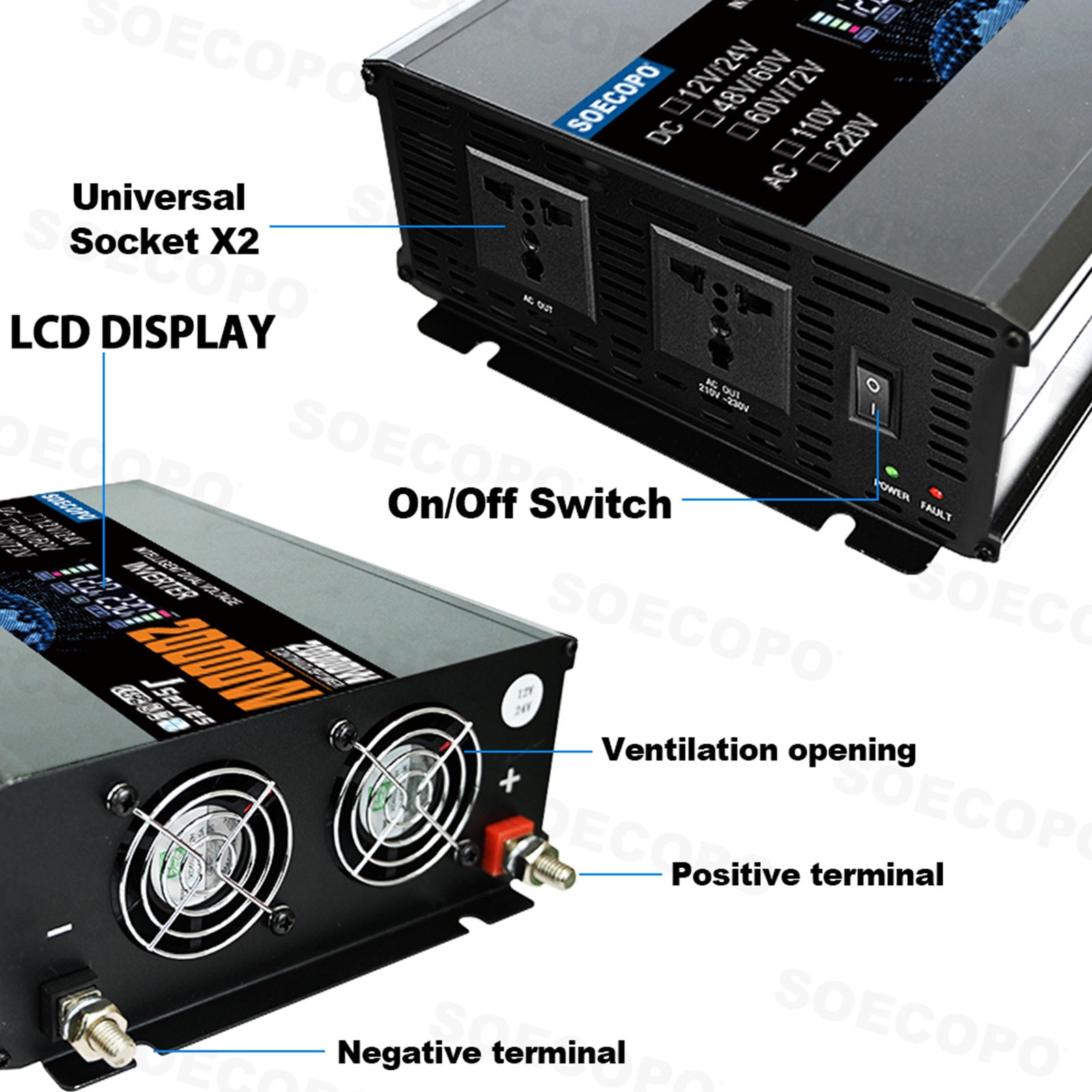 20000W Peak Solar System Kit Flexible Panel DC 12V/24V To AC 110V/220V Inverter