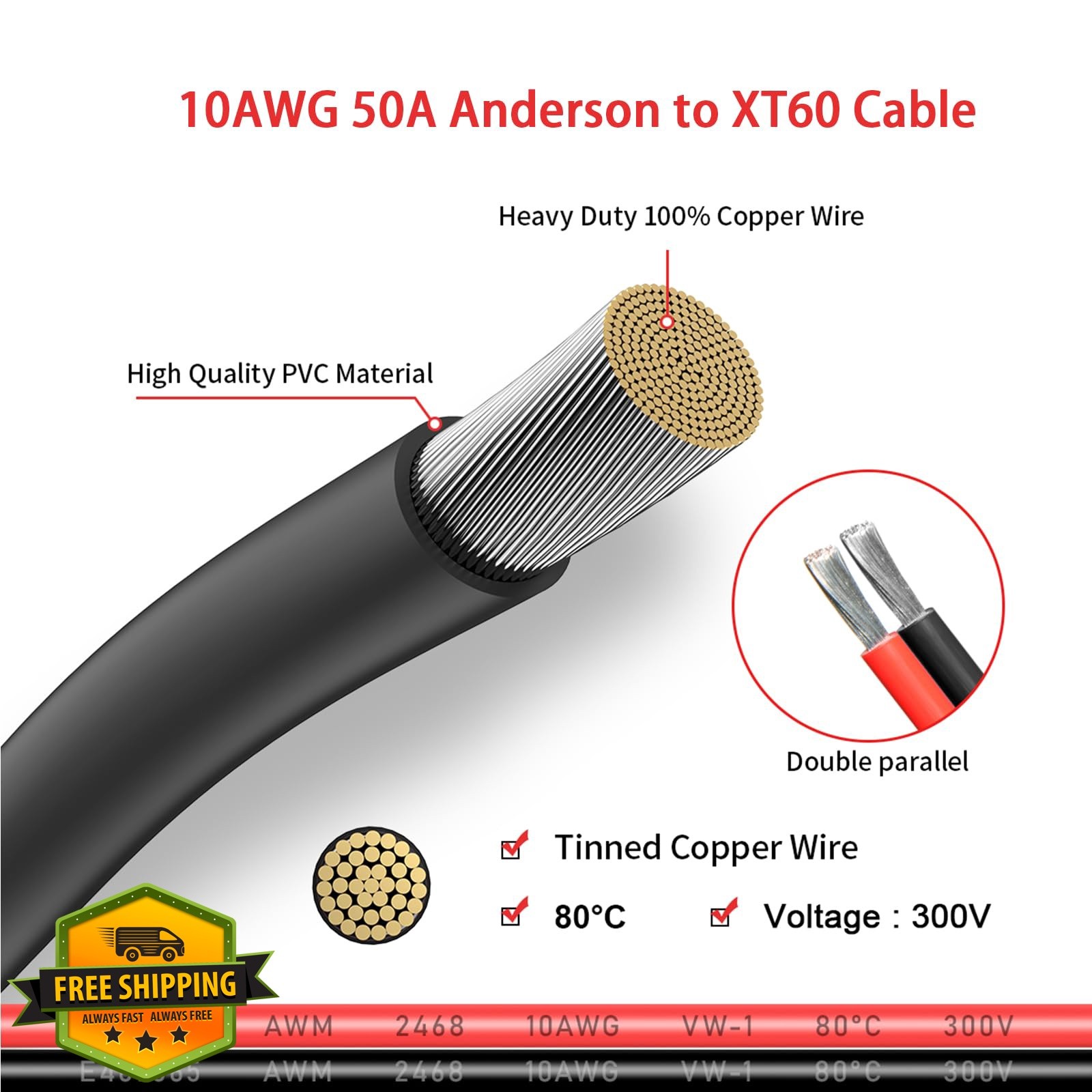 ELFCULB 10AWG 2FT SB50 to XT60 Cable