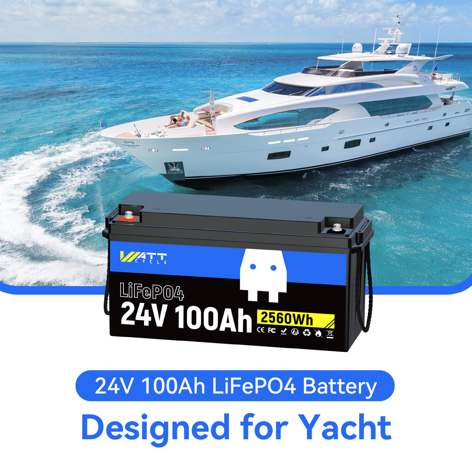 Wattcycle 12V 100Ah LiFePO4 Lithium Battery Low-Temp Cut-off for Trolling Motor