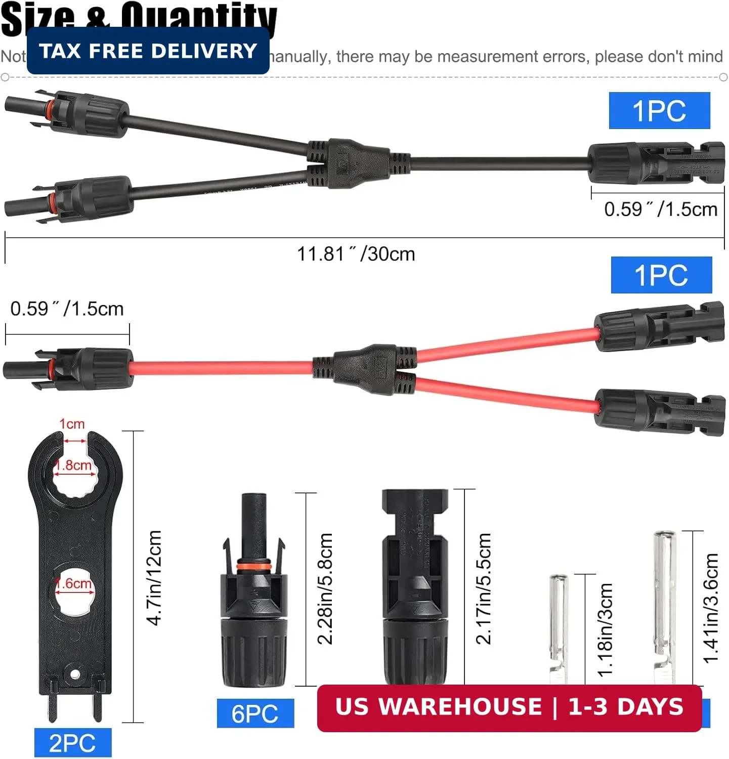 MC4 Solar Panel Connectors, 6 Pairs Male/Female Solar Panel Cable Connectors, 2