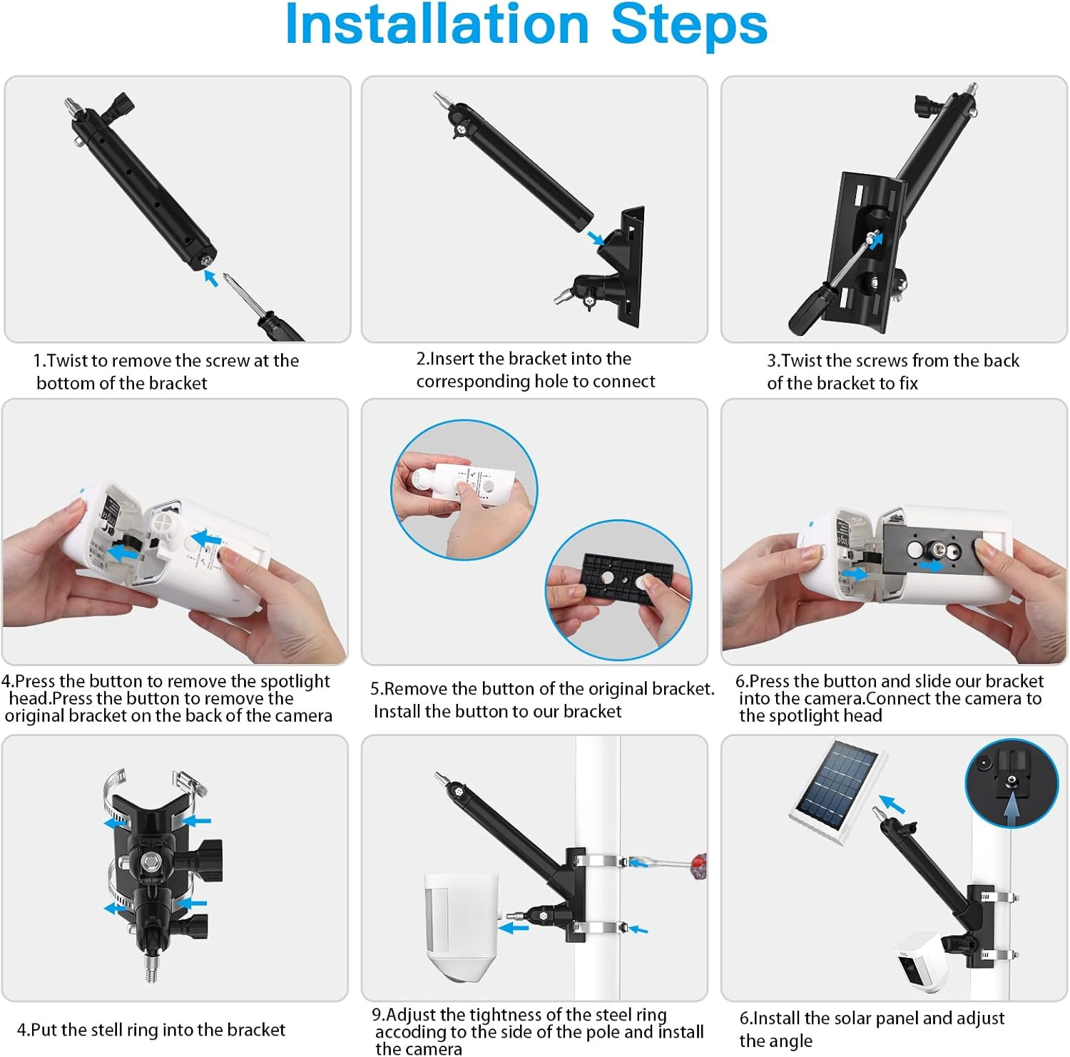 2-In-1 Pole Mounting Bracket for Ring Stick up Cam, Solar Panel and Battery Outd