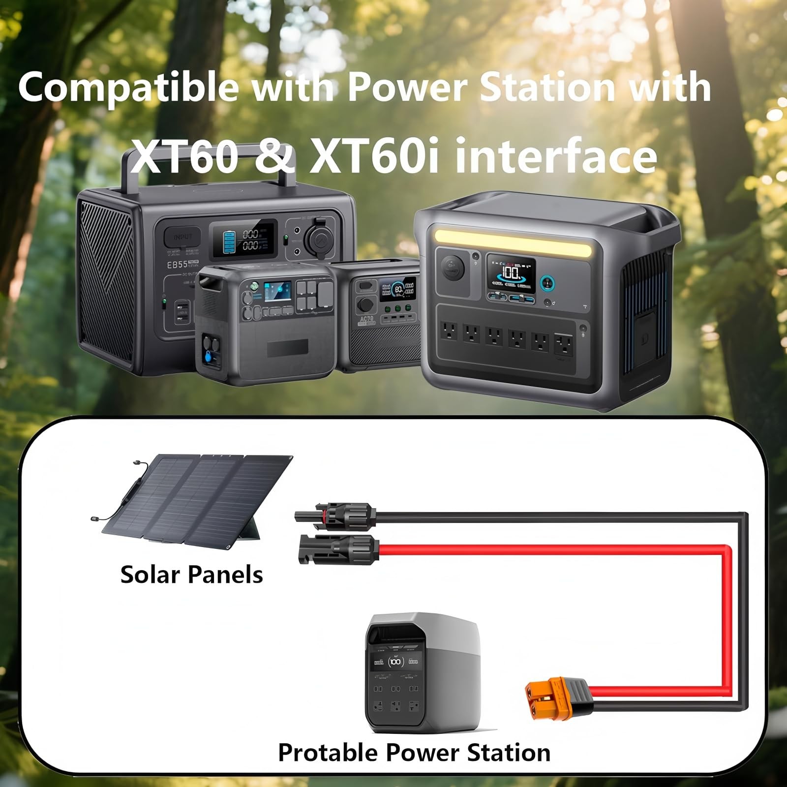 Solar to XT60i Extension Cable 25FT 12AWG Compatible with EcoFlow Delta