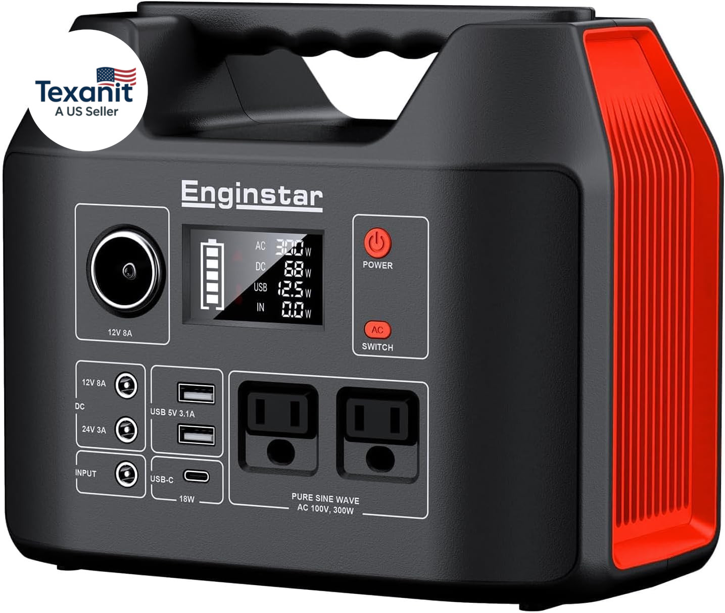 Portable Power Station 300W 296Wh Battery Bank with 110V Pure Sine Wave AC Outle