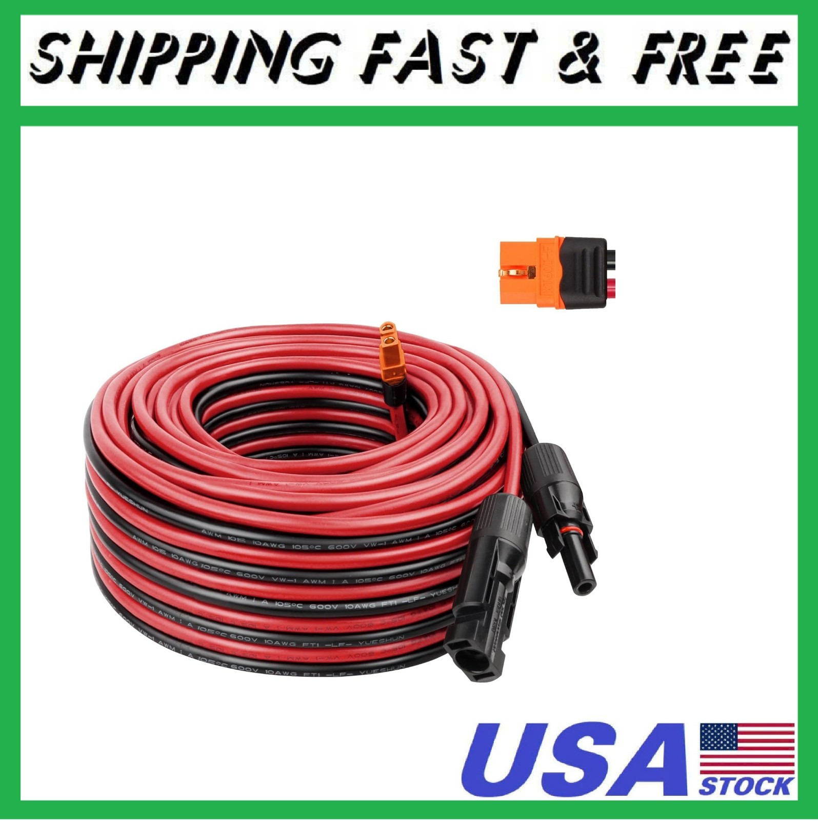 Solar to XT60i Cable 10AWG 50FT Solar Panel to XT60i Adapter Connector XT60i-F