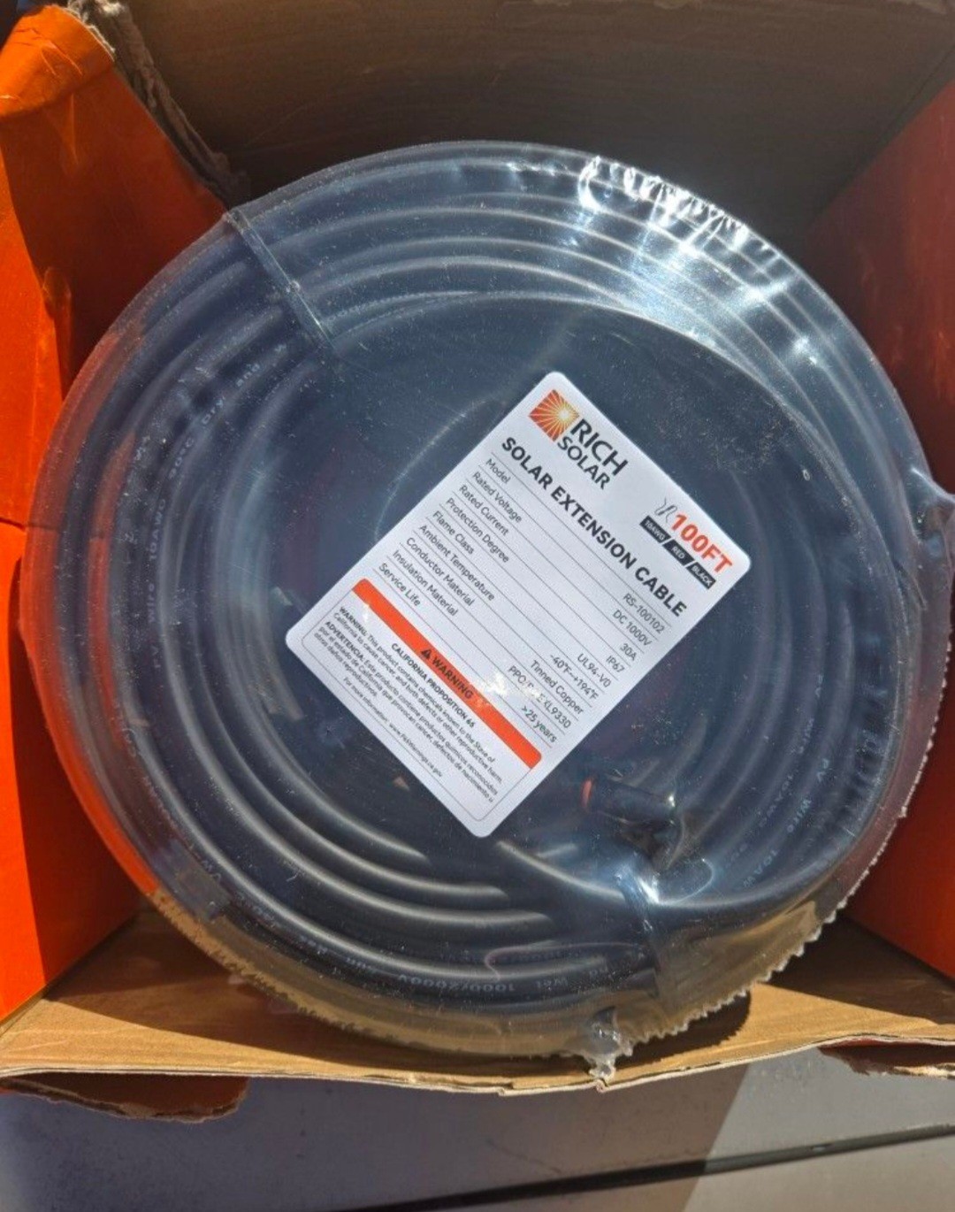 RICH SOLAR 10 Gauge 10AWG One Pair 100 Feet Red + 100 Feet Black Solar Panel