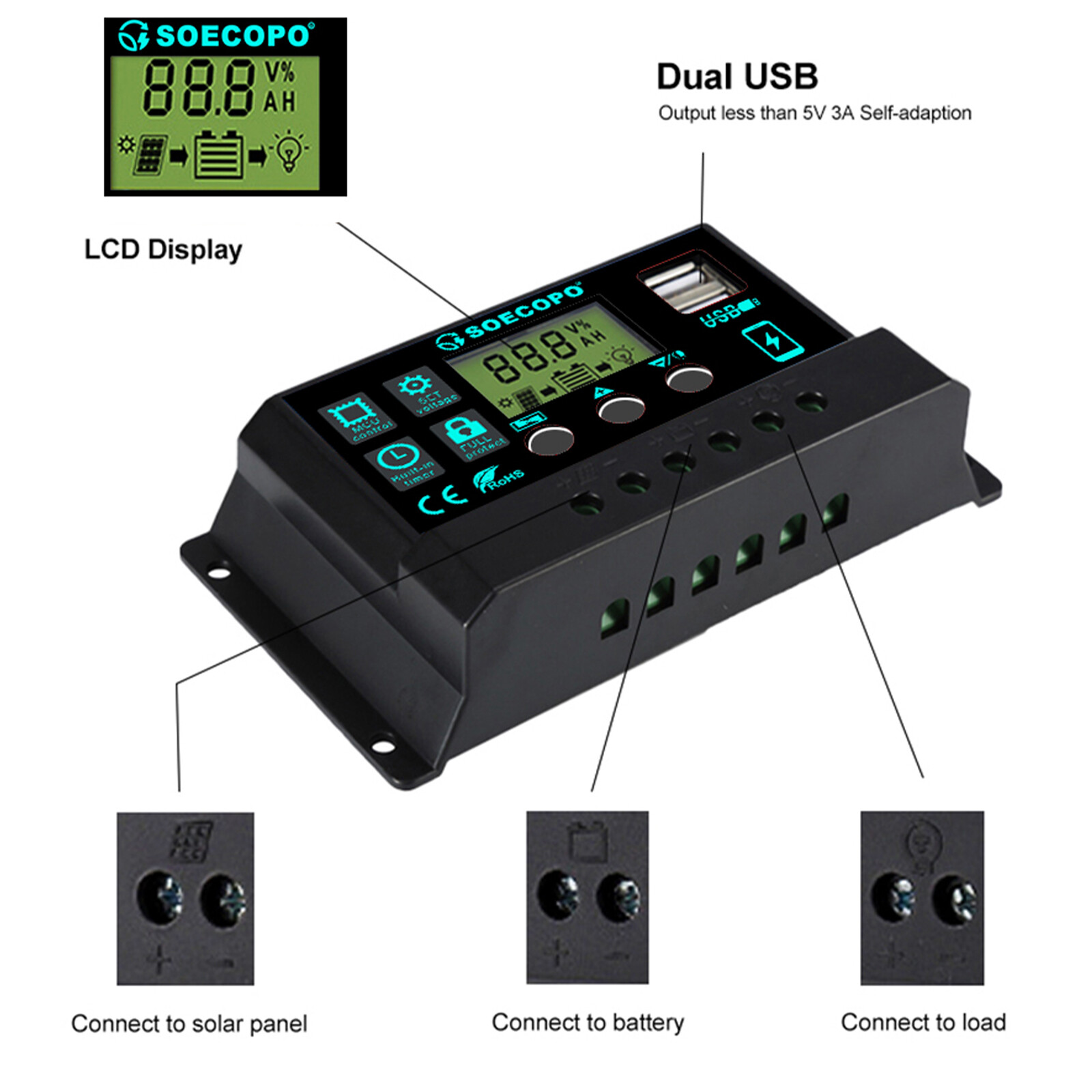 25 Watts Solar Panel Kit 100A 12V Battery Charger with Controller Caravan Boat