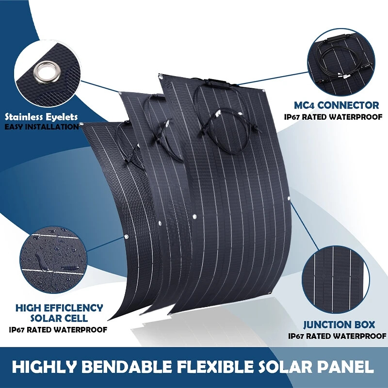 300W 12V Flexible Solar Panel Monocrystalline RV Boat Marine Off Grid Charger