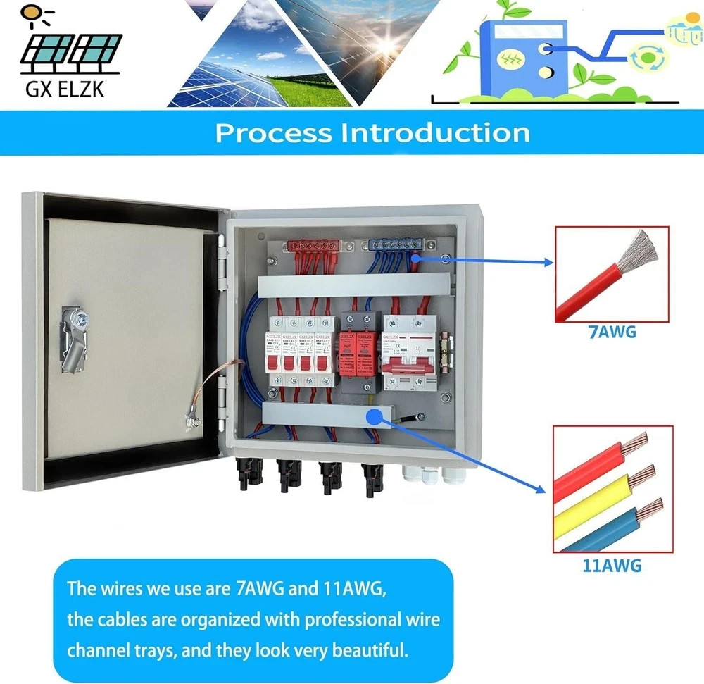 Hardcover Solar Combiner Box with 4 Strings, 80 A Circuit Breakers. Off-Grid Sol