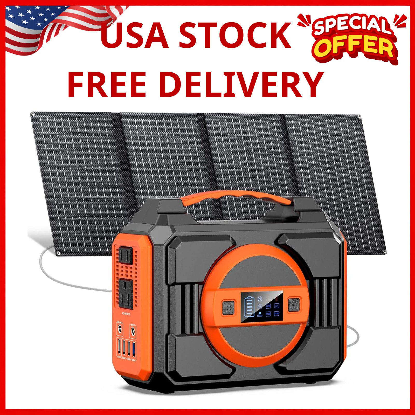 Solar Powered Generator 300W Rated, Portable Solar Generator Power Station with