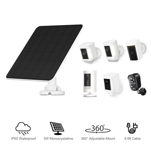 5W Solar Panel Charger for Ring & Wyze Cameras, 9.8ft Cable, Waterproof, 2 Pack