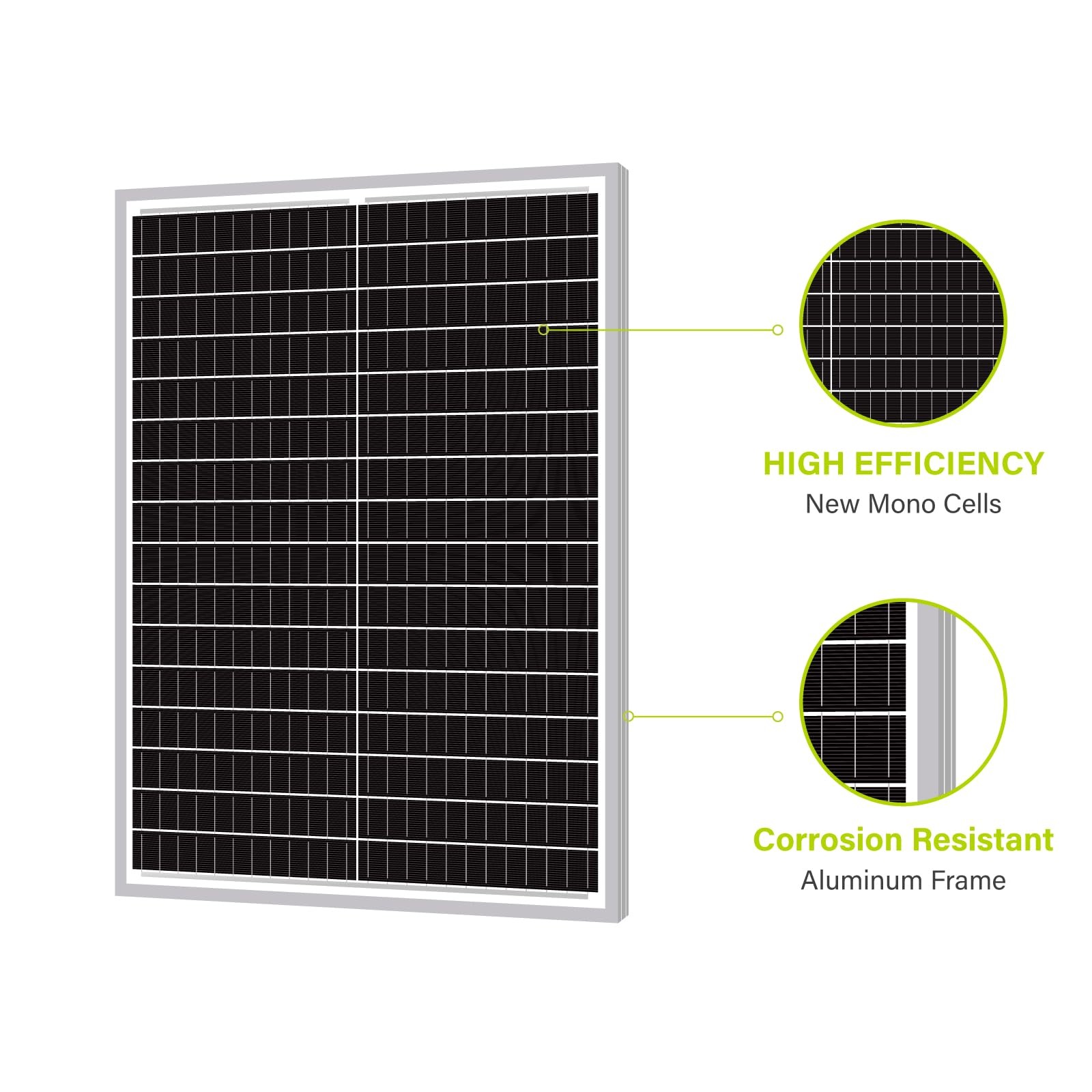 50W Mono Solar Panel 50 Watt Monocrystalline Module with 3ft Connectors for R…