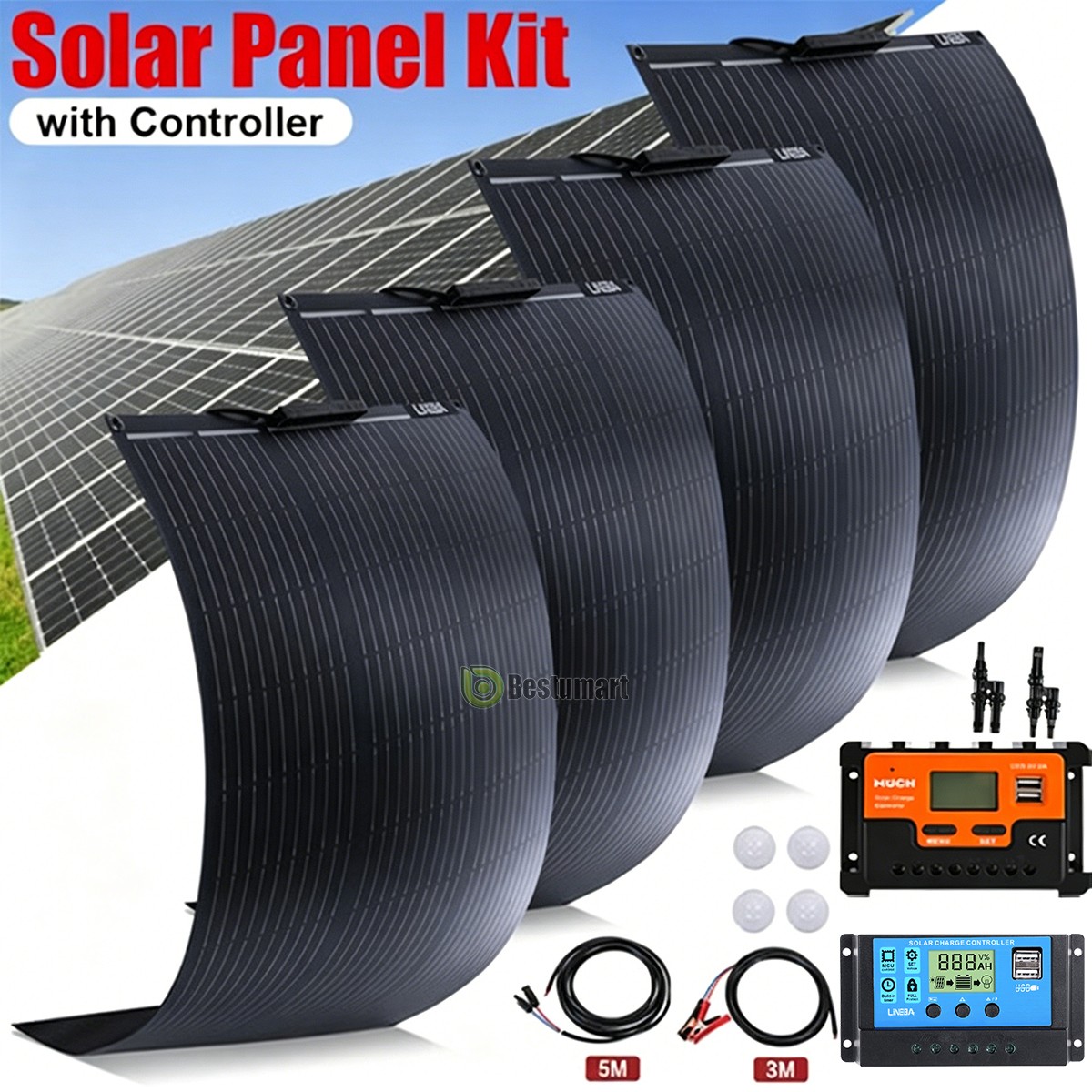 4 x 100W watt Portable Flexible Solar Panel Bendable Thin Mono For RV Roof Home