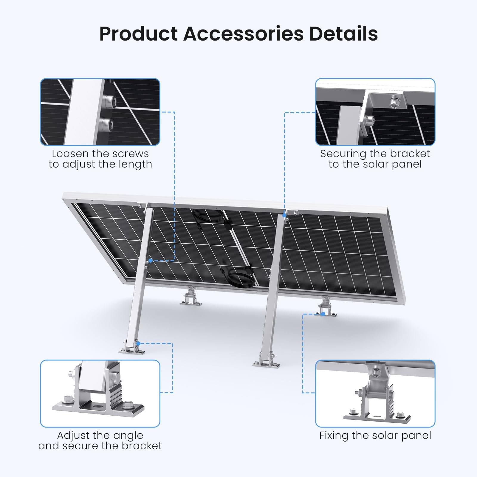 Adjustable Solar Panel Tilt Mount Brackets, Aluminum 1-Set