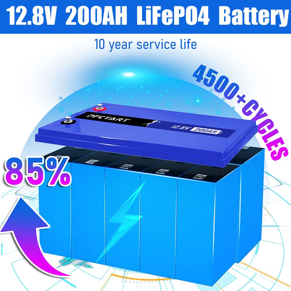 PFCTART 12V 200AH LiFePO4 Deep Cycle Lithium Battery for RV Camping Off-Grid Car