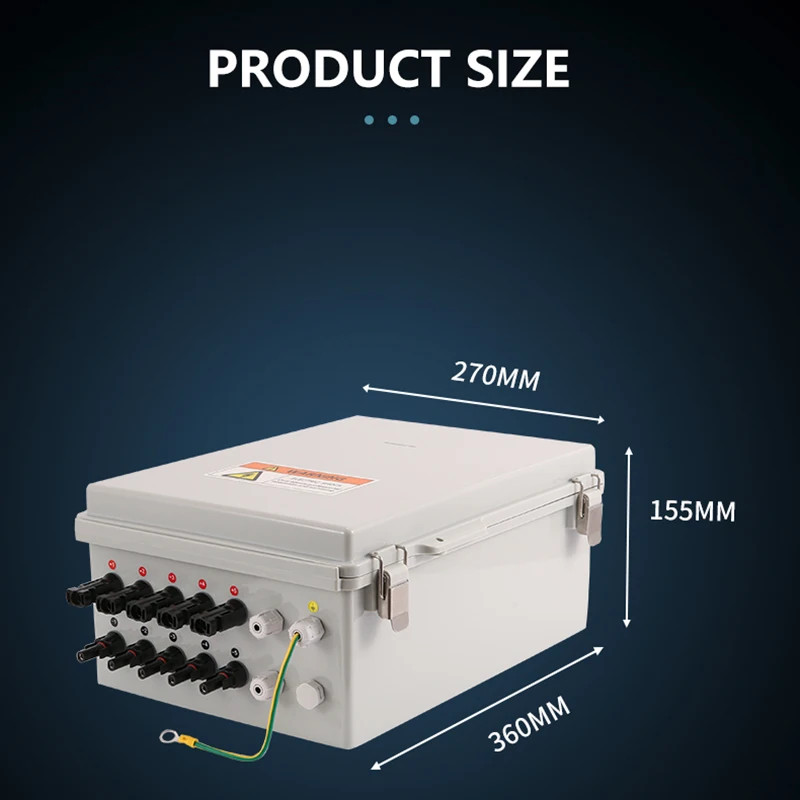 PV Combiner Box 5-in1-out 600V DC IP65 Waterproof SPD MCB Fuse Lightning Protect