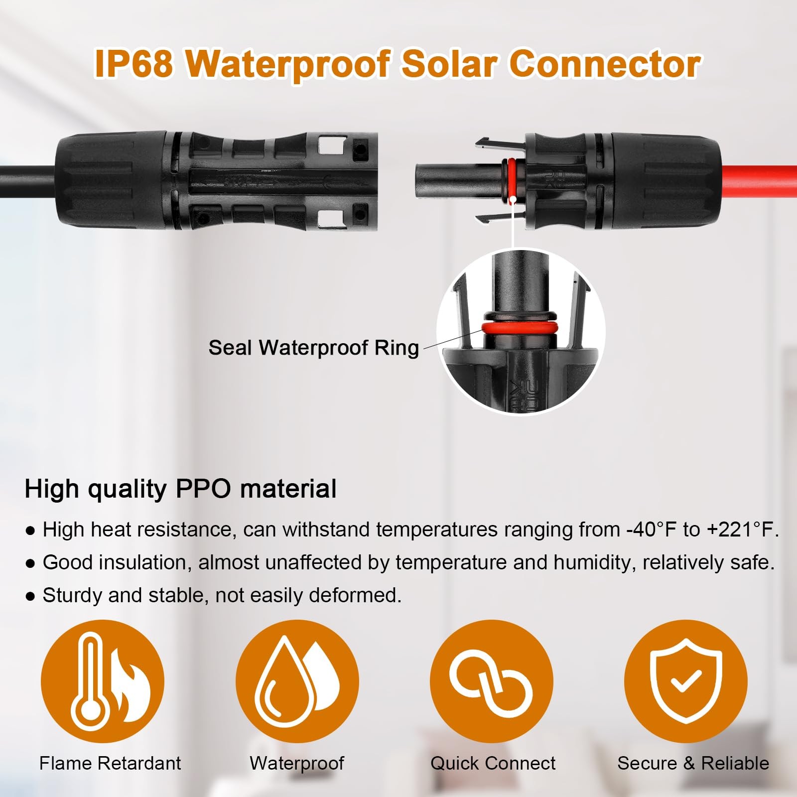 8AWG Solar Cable 15FT Solar Panel Extension Cord PV Wire Flame Retardant Waterpr