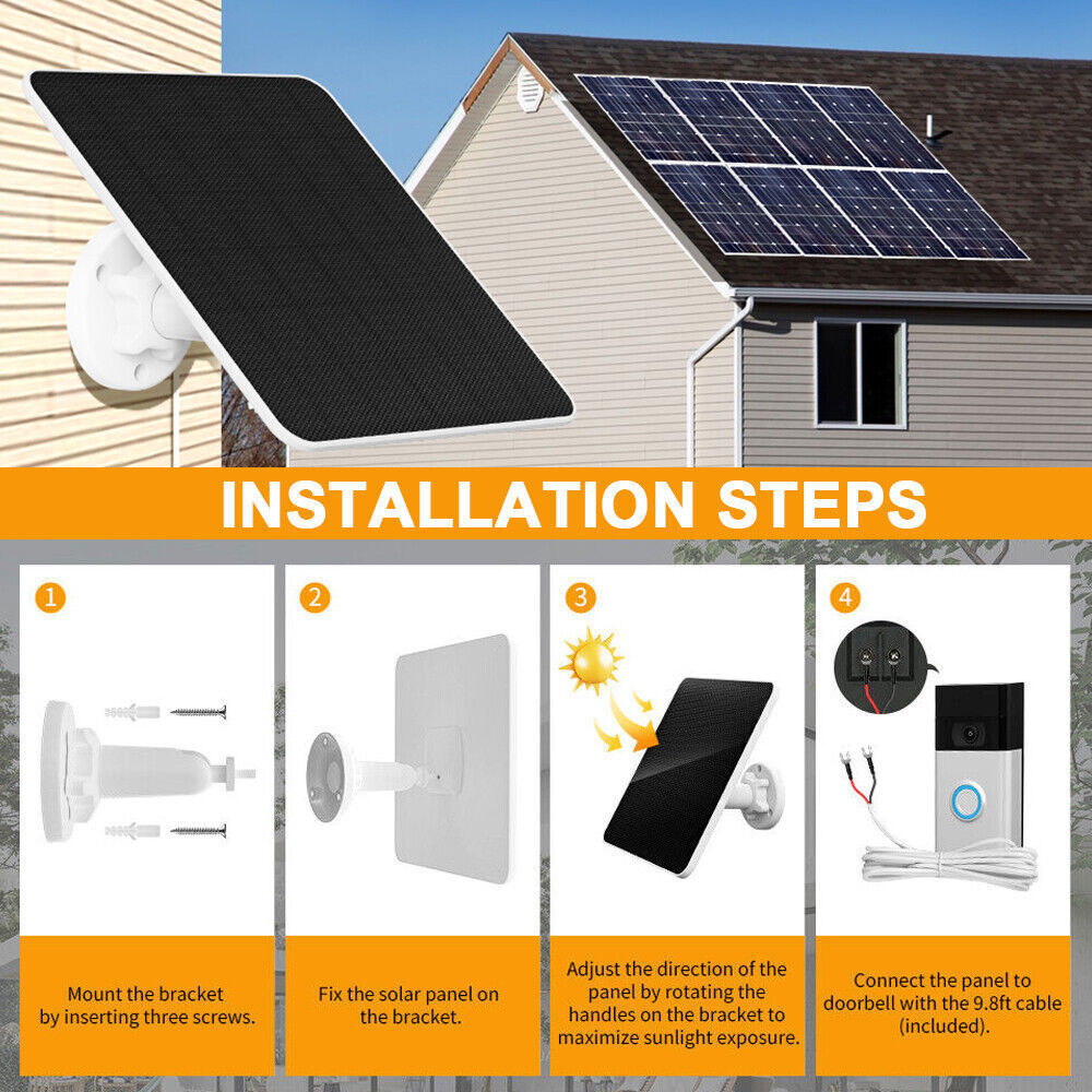 Solar Panel Charger 4W for Ring Video Doorbell 4/3/2 Solar Charger W/Power Cable