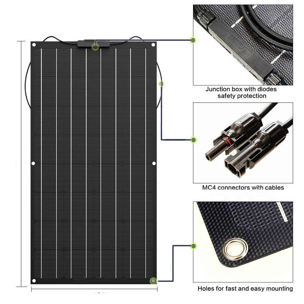 300W Mono Solar Panel Kit 18V Flexible Solar Cell Power Charger for Car RV Boat