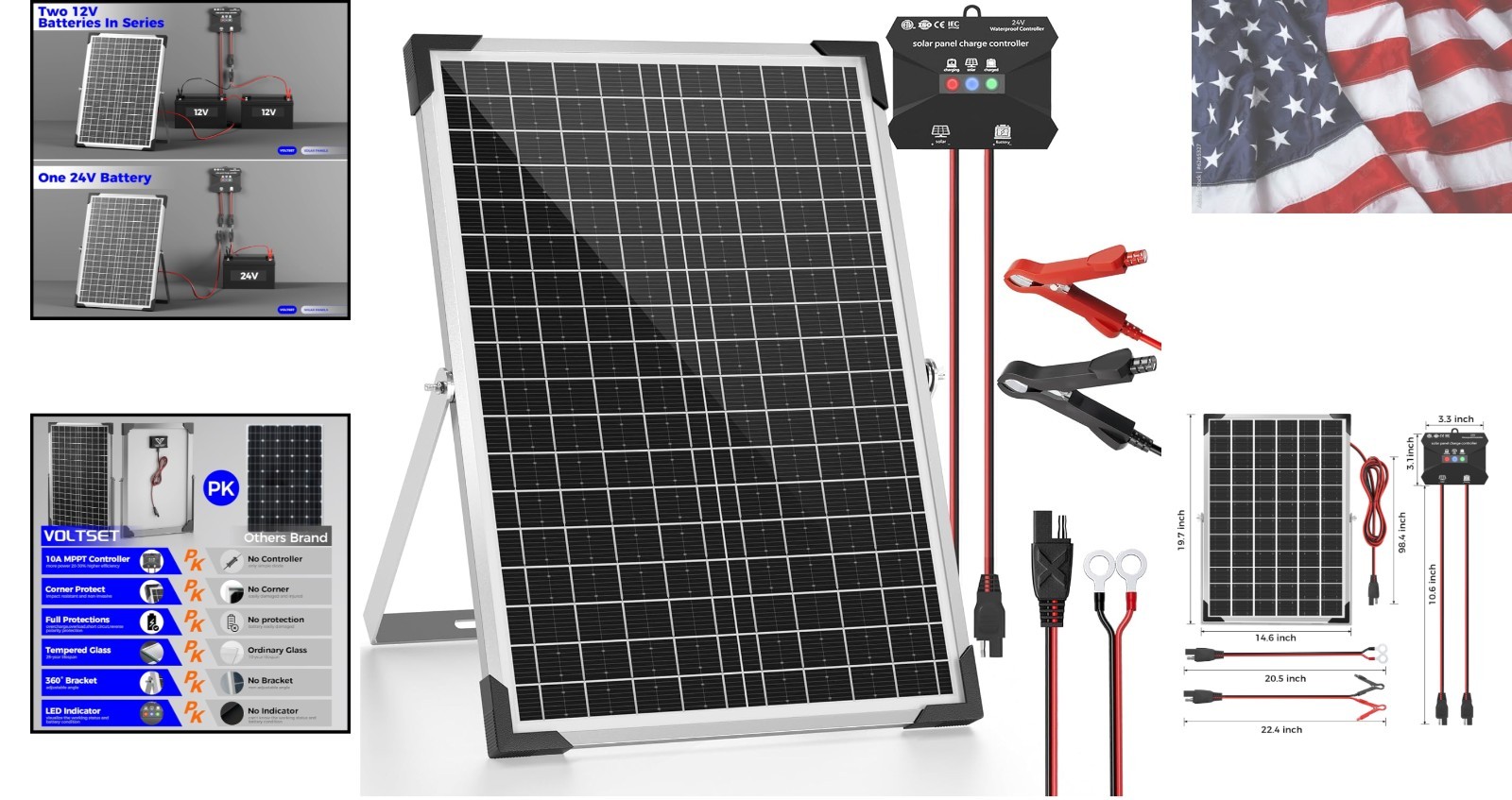 30W 24V Solar Panel Kit, Solar Battery Maintainer with MPPT Charge Controller…