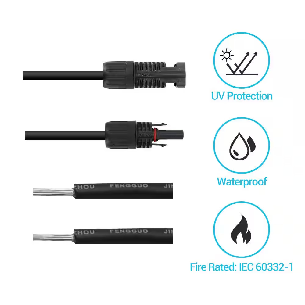 10 Ft. 12 AWG Solar Panel and Charge Controller Connector Adaptor Kit Cables