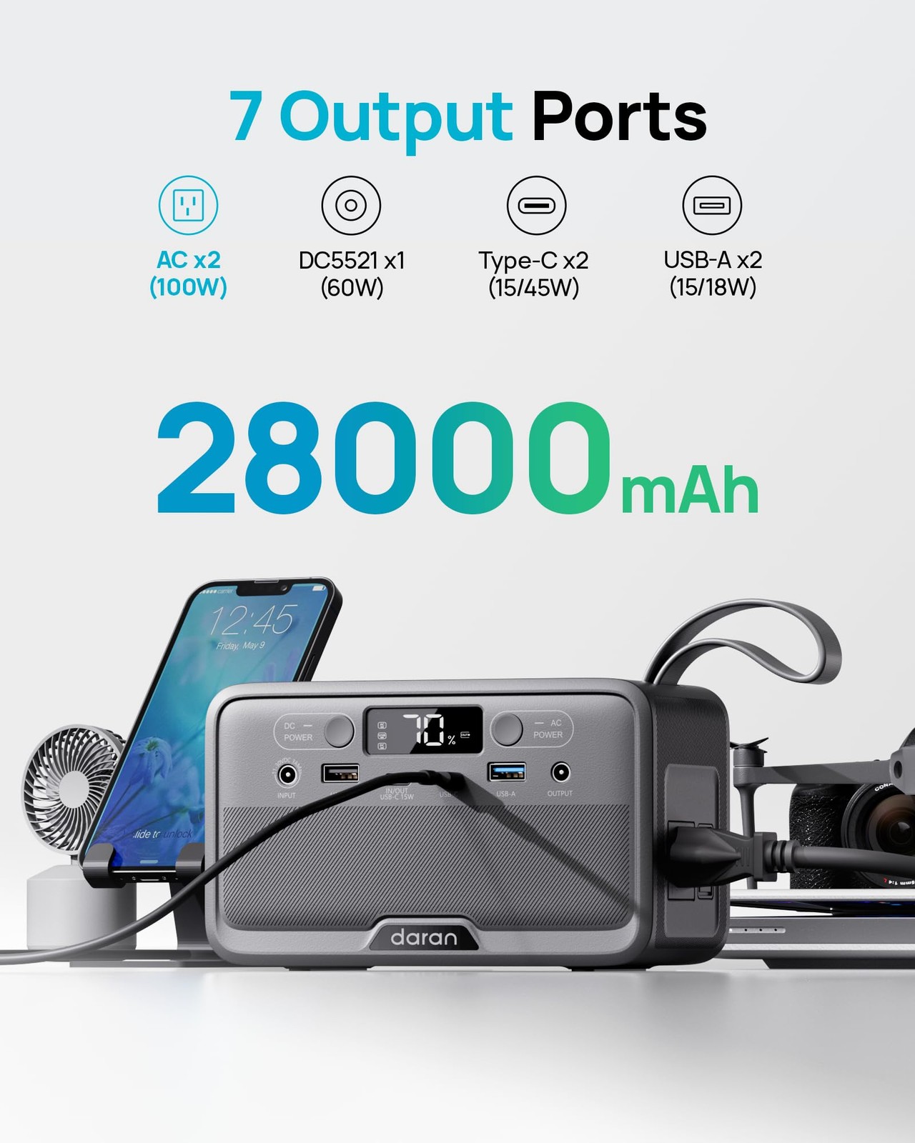 Portable Power Station 28,000mAh LiFePO4 Battery 100W200W Peak Solar Power Ba…