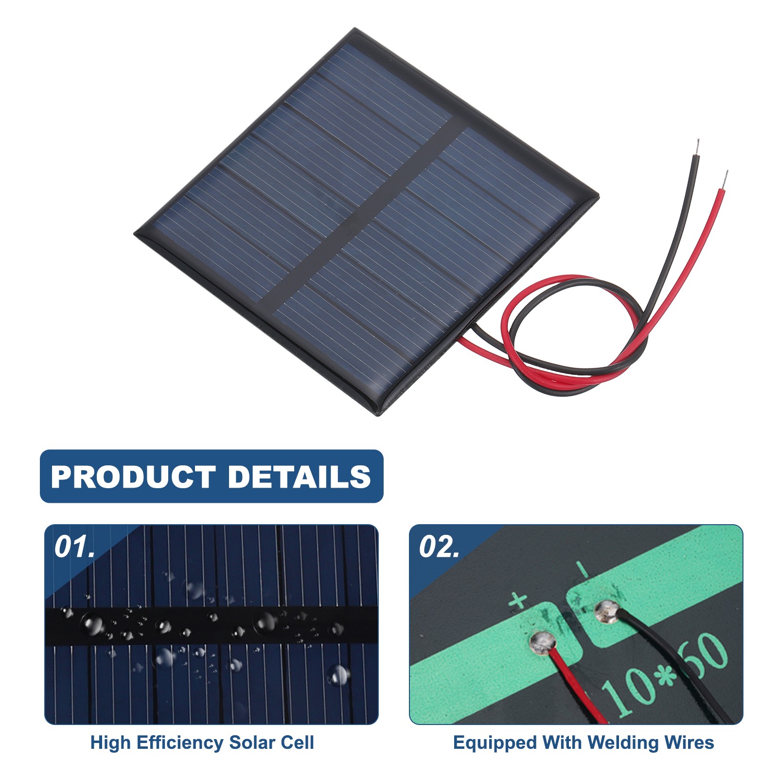 5 Pcs 3V 0.375W 125mA Mini Solar Panels with 2 Cable, 52mm x 52mm