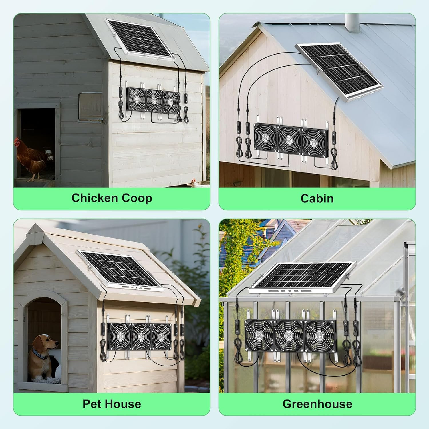 Solar Powered Fan Kit 35W Waterproof Triple Fan Exhaust Greenhouse Chicken Coop