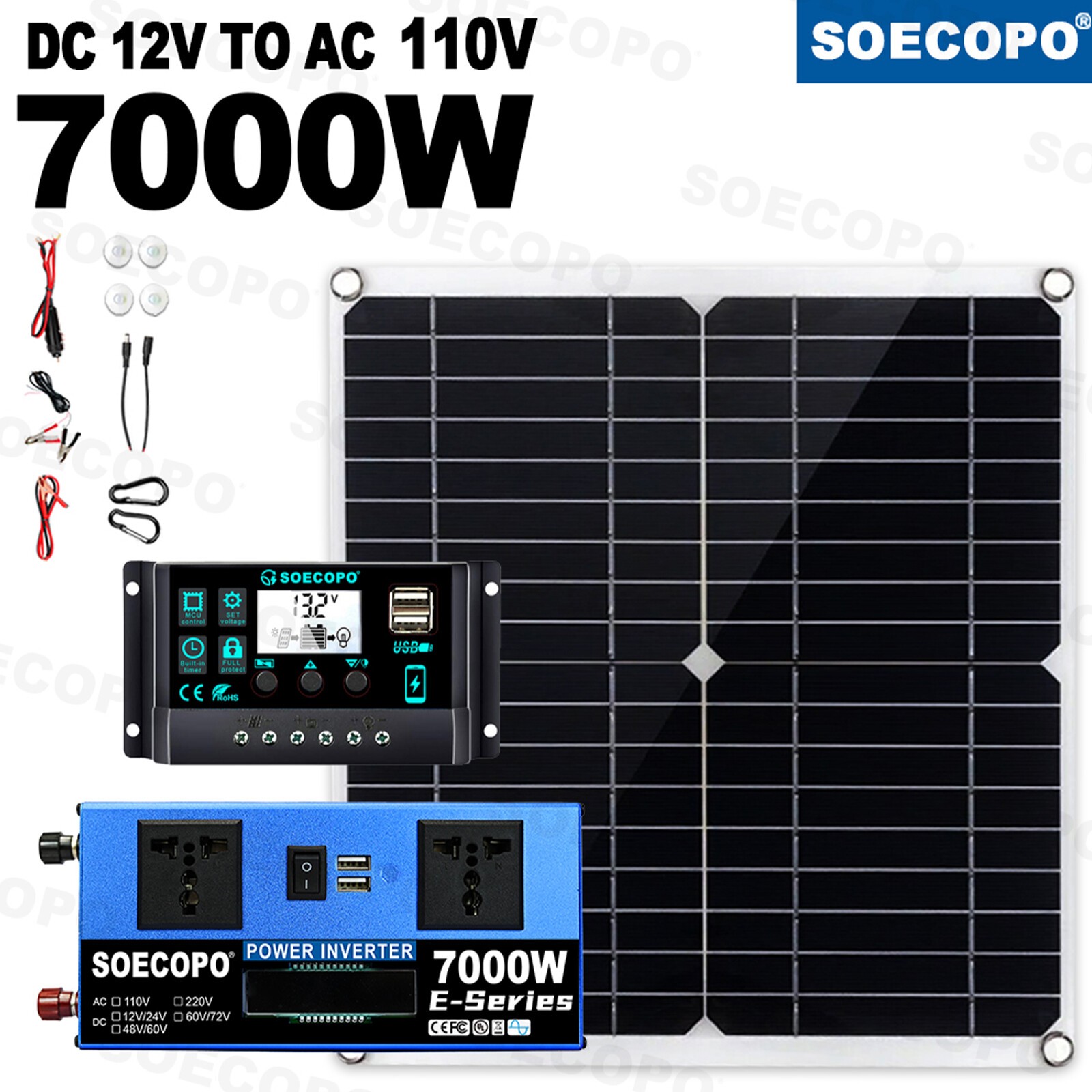7000W Complete Solar Panel Kits Solar Power Generator 100A Home 110V/220V SystXr