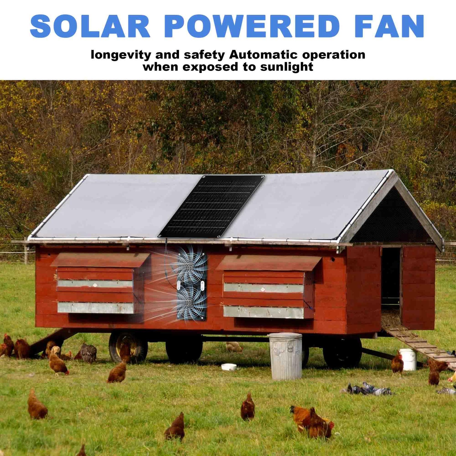 Juego De 2 Ventiladores Solares De 30W Para Flujo De Aire En Gallineros Lujo