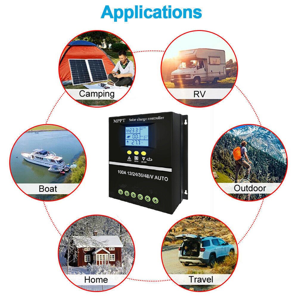 100A Solar Controller 12V 24V 36V 48V Battery Regulator for Lead-Acid/Lithium