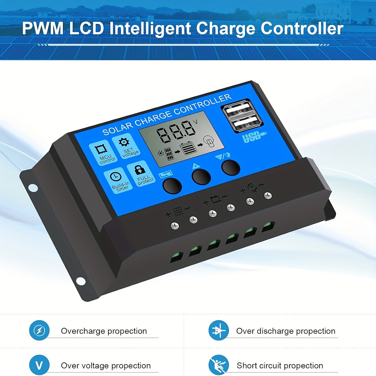 Solar Kit 100A Controller, 18V USB Port Panel for RV Marine Caravan