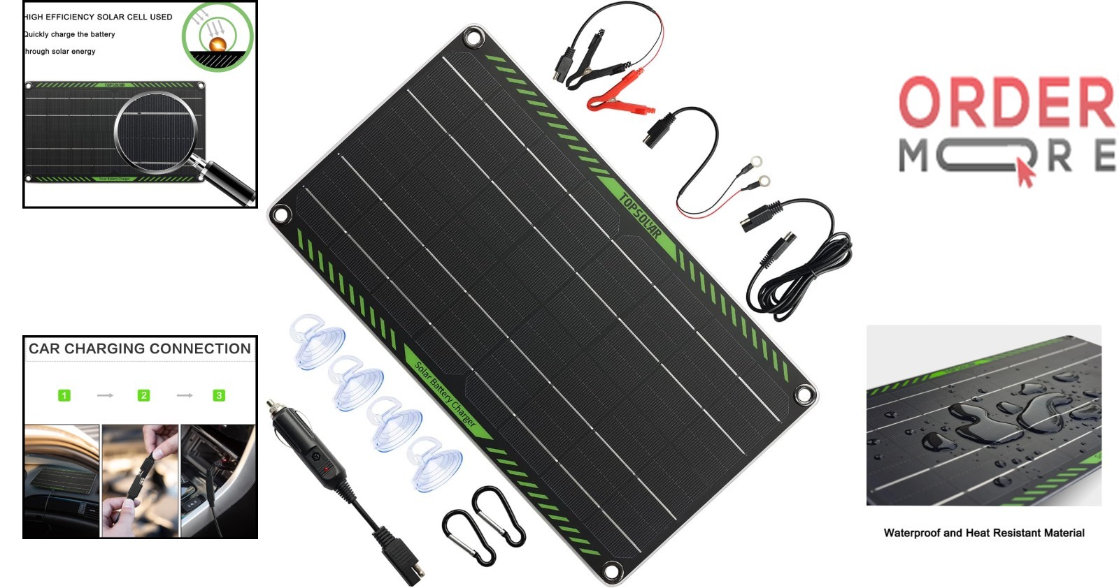 10W 12V Solar Panel Car Battery Charger Portable Trickle Maintainer RV Marine