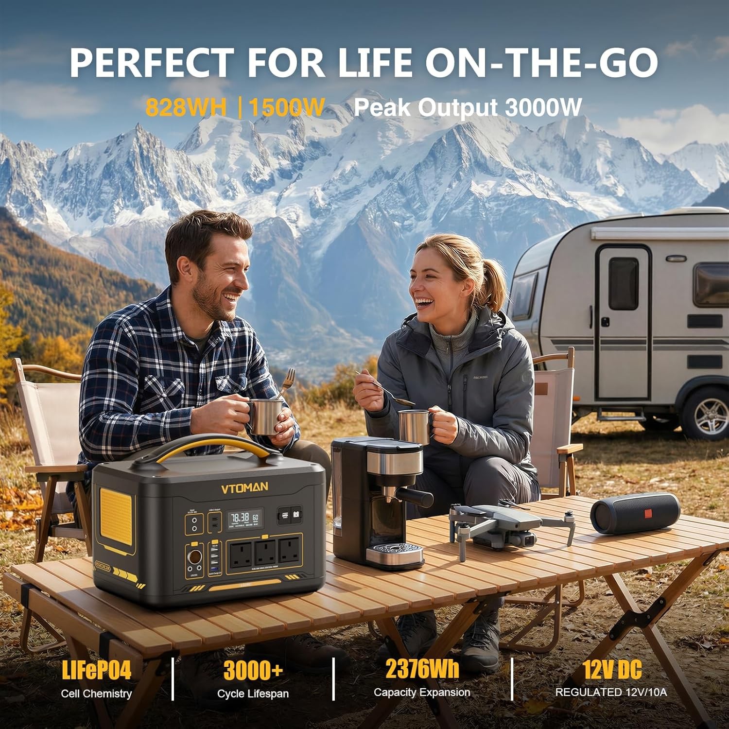 VTOMAN Jump 1500X Portable Power Station 1500W (3000W Peak), 828Wh LiFePO4 (LFP)